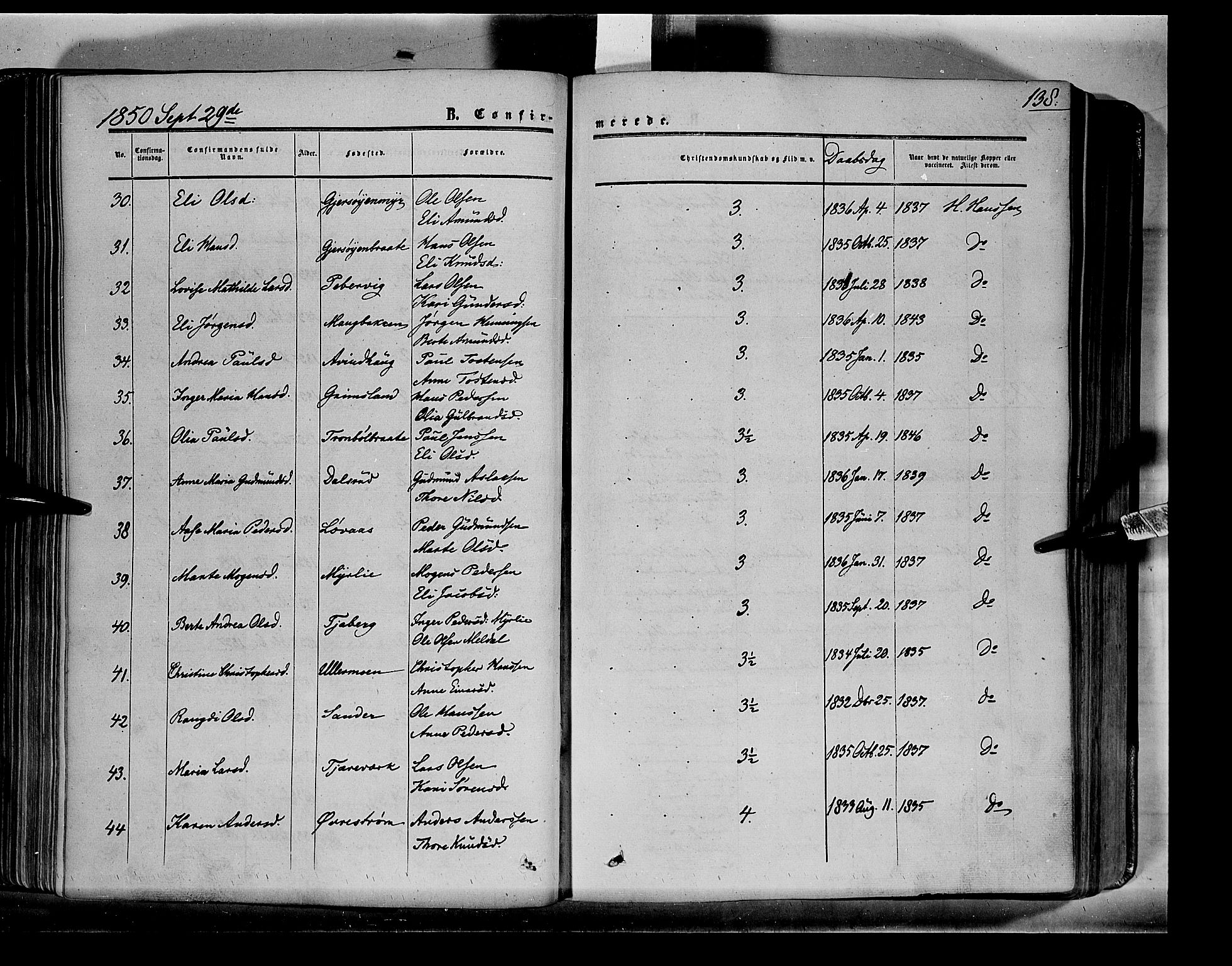 Sør-Odal prestekontor, SAH/PREST-030/H/Ha/Haa/L0001: Parish register (official) no. 1, 1849-1859, p. 138