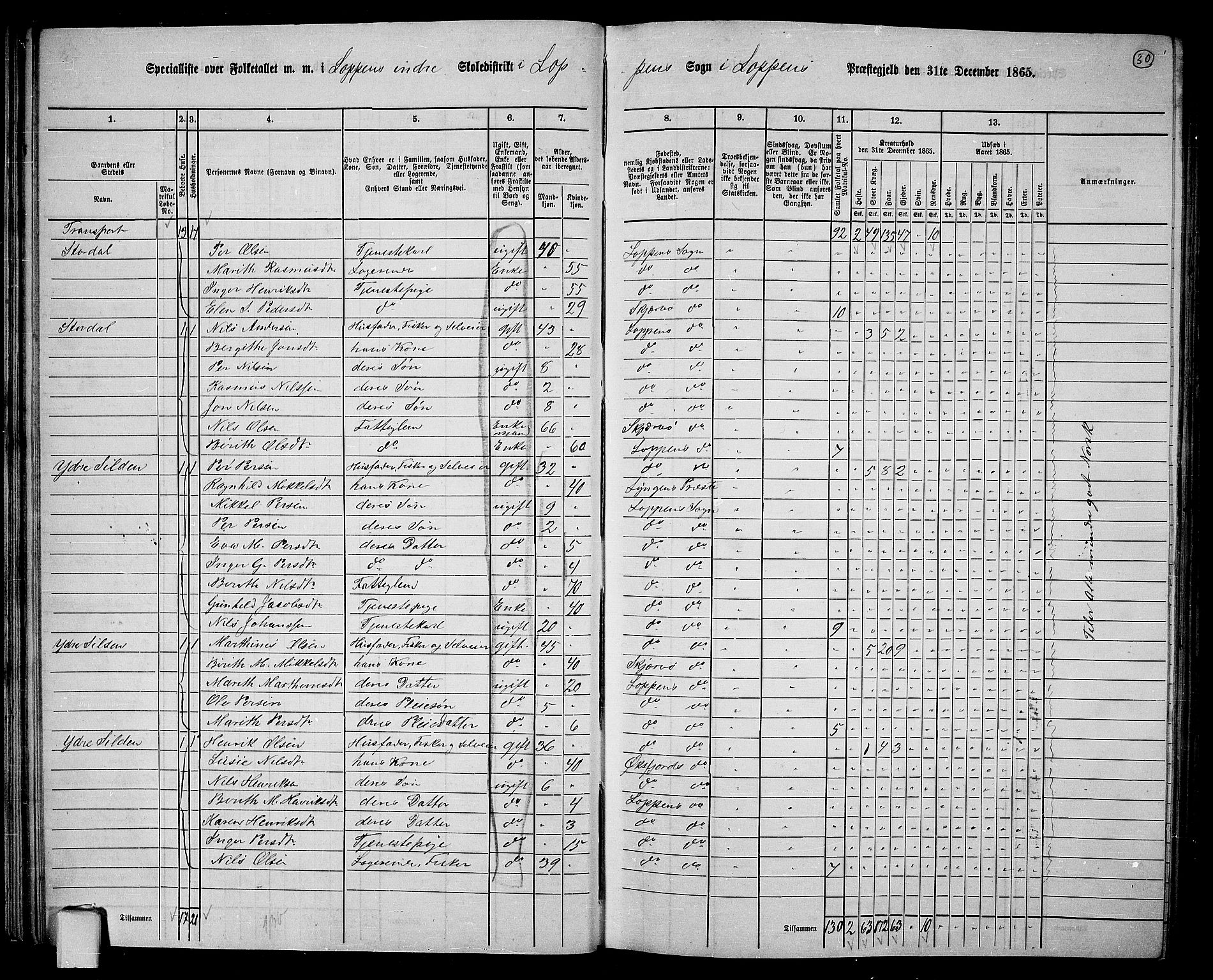 RA, 1865 census for Loppa, 1865, p. 29