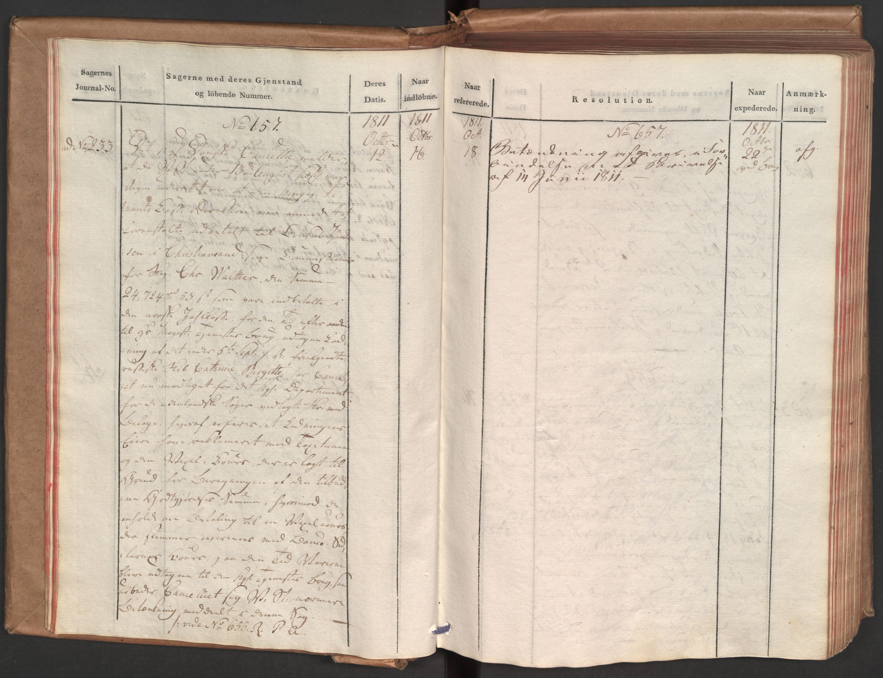 Stattholderembetet 1810-1814, 1. kontor (Kontor A), AV/RA-EA-2872/Aa/L0002: Kollegial referatprotokoll,  j.nr. 565-994,  l.nr. 611-1128, 1811-1812, p. 24