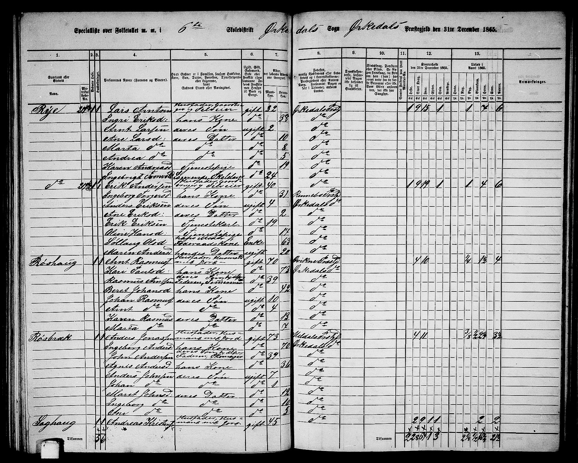 RA, 1865 census for Orkdal, 1865, p. 189