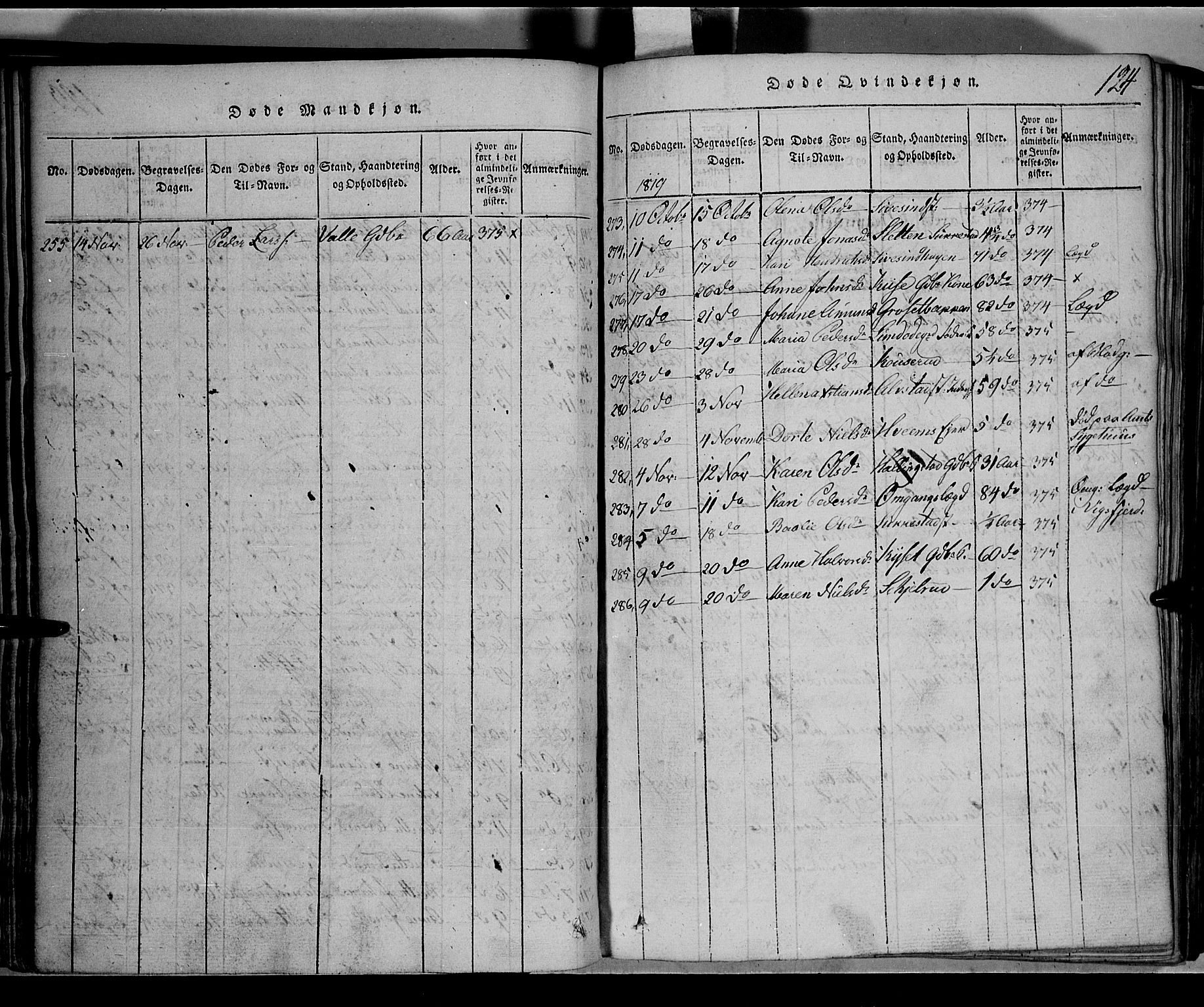 Toten prestekontor, SAH/PREST-102/H/Ha/Hab/L0001: Parish register (copy) no. 1, 1814-1820, p. 124