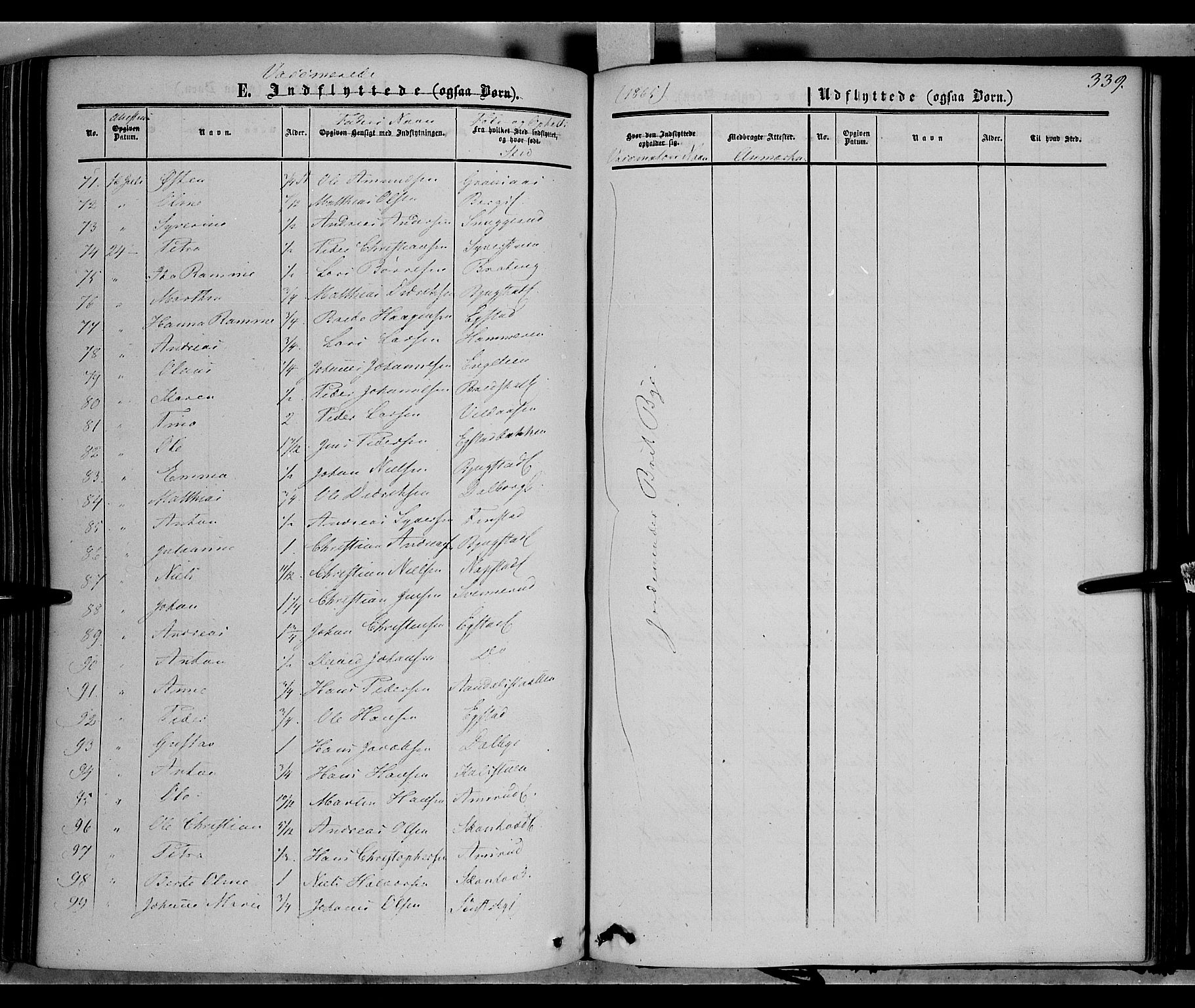 Vardal prestekontor, SAH/PREST-100/H/Ha/Haa/L0006: Parish register (official) no. 6, 1854-1866, p. 339