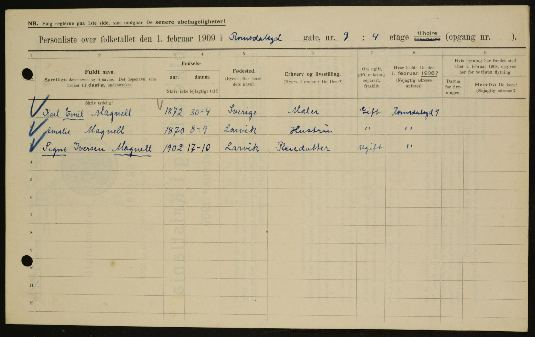 OBA, Municipal Census 1909 for Kristiania, 1909, p. 75527