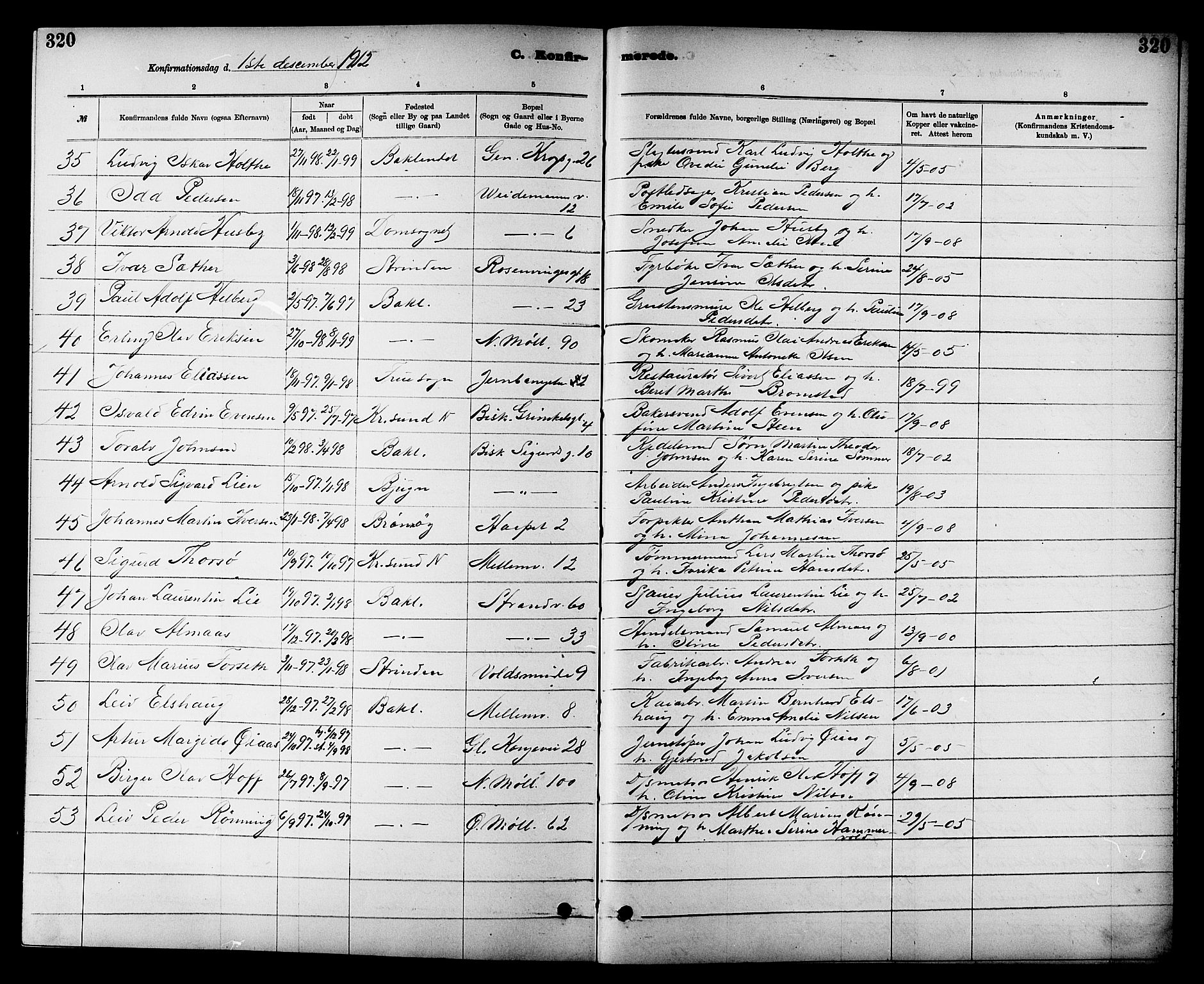 Ministerialprotokoller, klokkerbøker og fødselsregistre - Sør-Trøndelag, AV/SAT-A-1456/605/L0254: Parish register (copy) no. 605C01, 1908-1916, p. 320