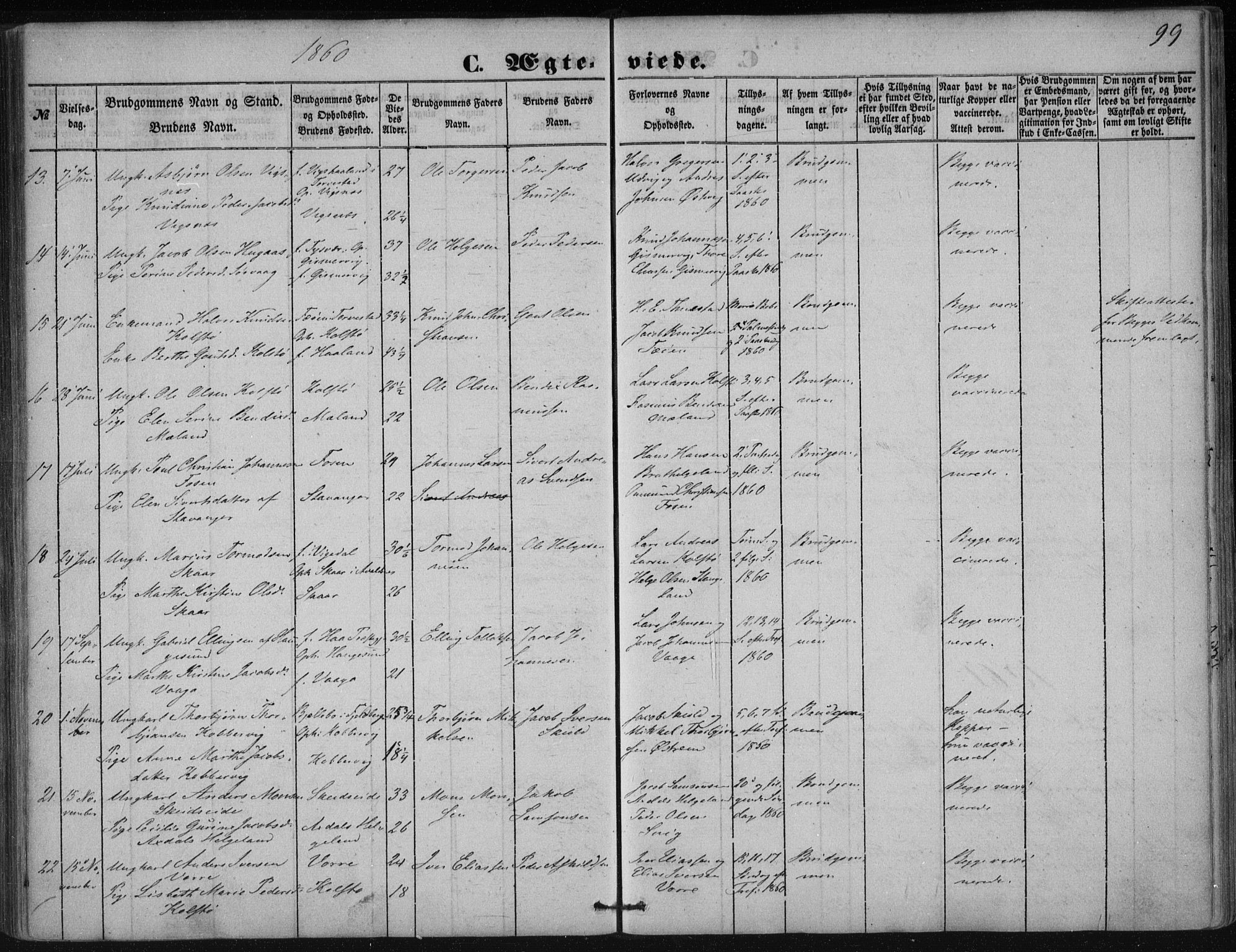 Avaldsnes sokneprestkontor, AV/SAST-A -101851/H/Ha/Haa/L0009: Parish register (official) no. A 9, 1853-1865, p. 99