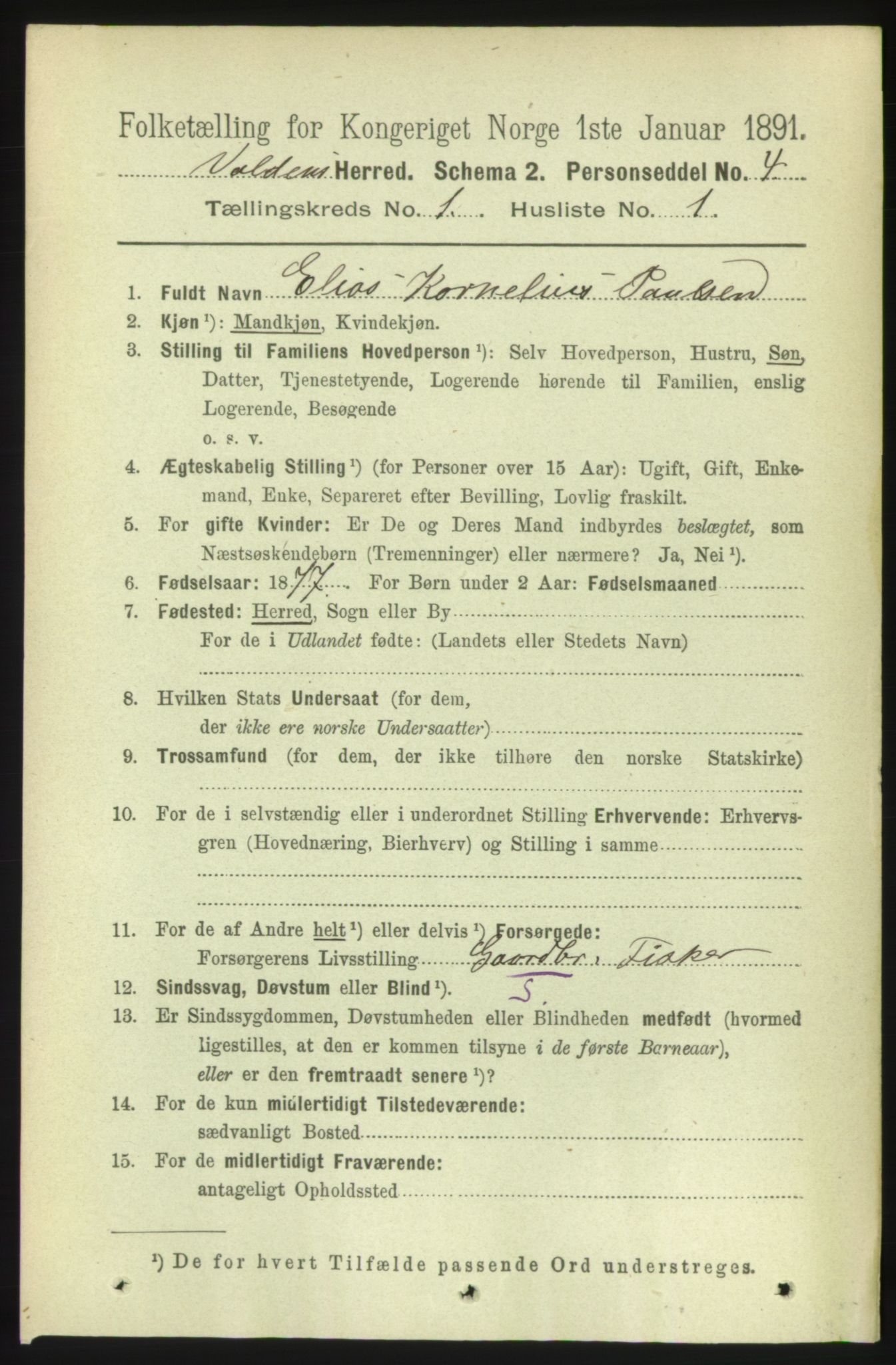 RA, 1891 census for 1519 Volda, 1891, p. 116