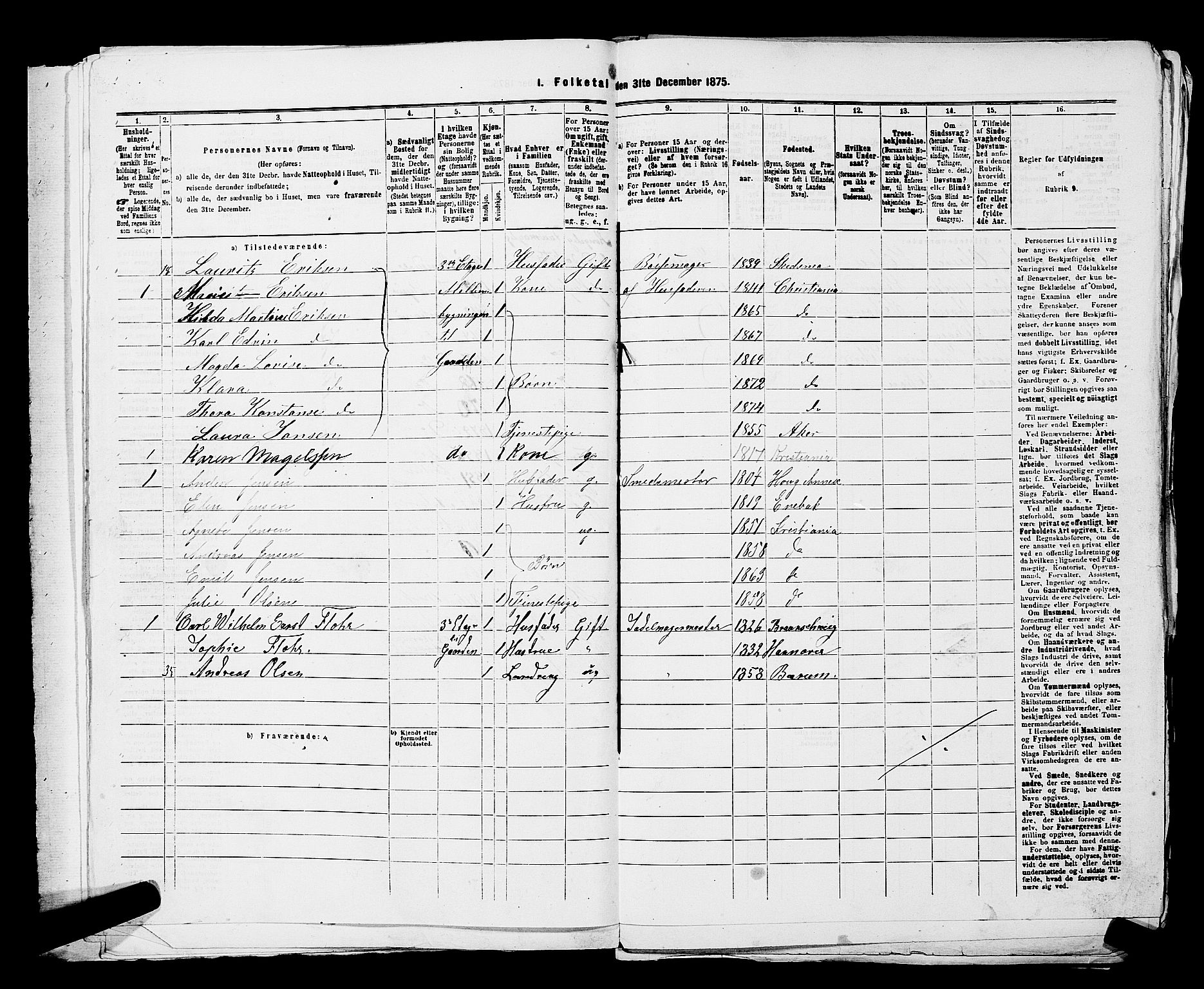 RA, 1875 census for 0301 Kristiania, 1875, p. 174