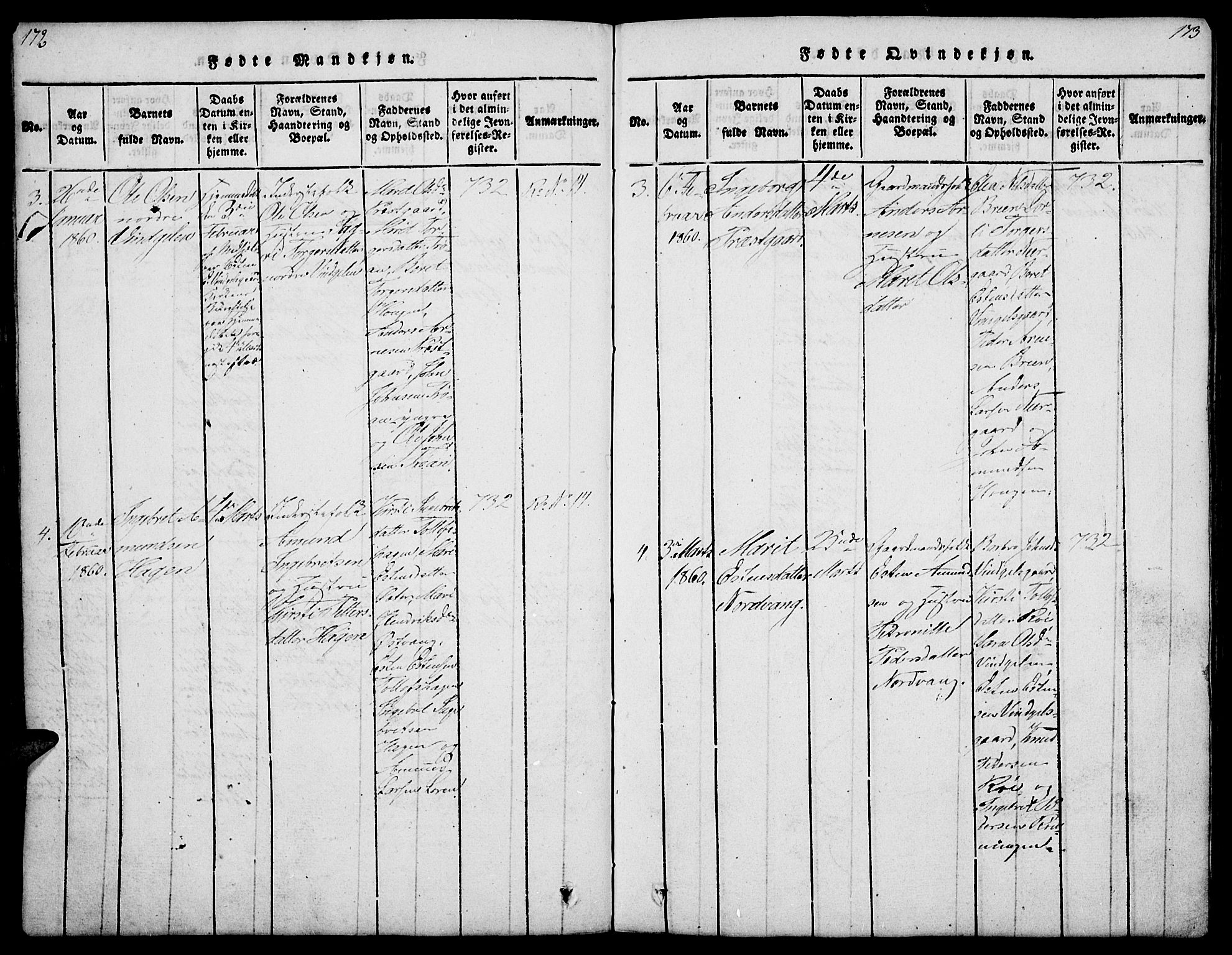 Tolga prestekontor, SAH/PREST-062/L/L0003: Parish register (copy) no. 3, 1815-1862, p. 172-173