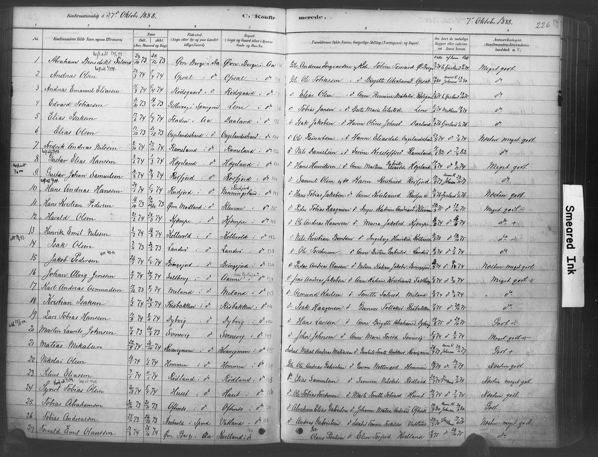 Lyngdal sokneprestkontor, AV/SAK-1111-0029/F/Fa/Fac/L0011: Parish register (official) no. A 11, 1878-1893, p. 226