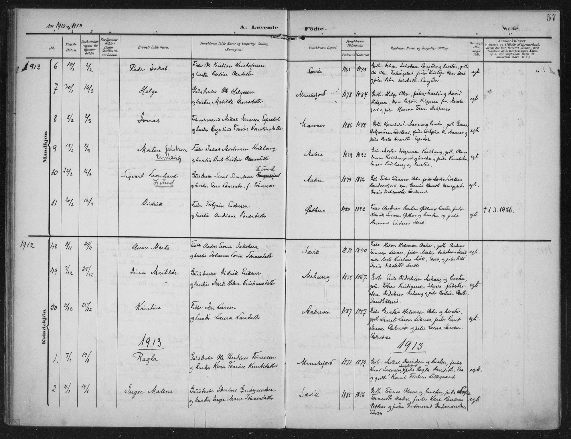 Kopervik sokneprestkontor, AV/SAST-A-101850/H/Ha/Haa/L0005: Parish register (official) no. A 5, 1906-1924, p. 57