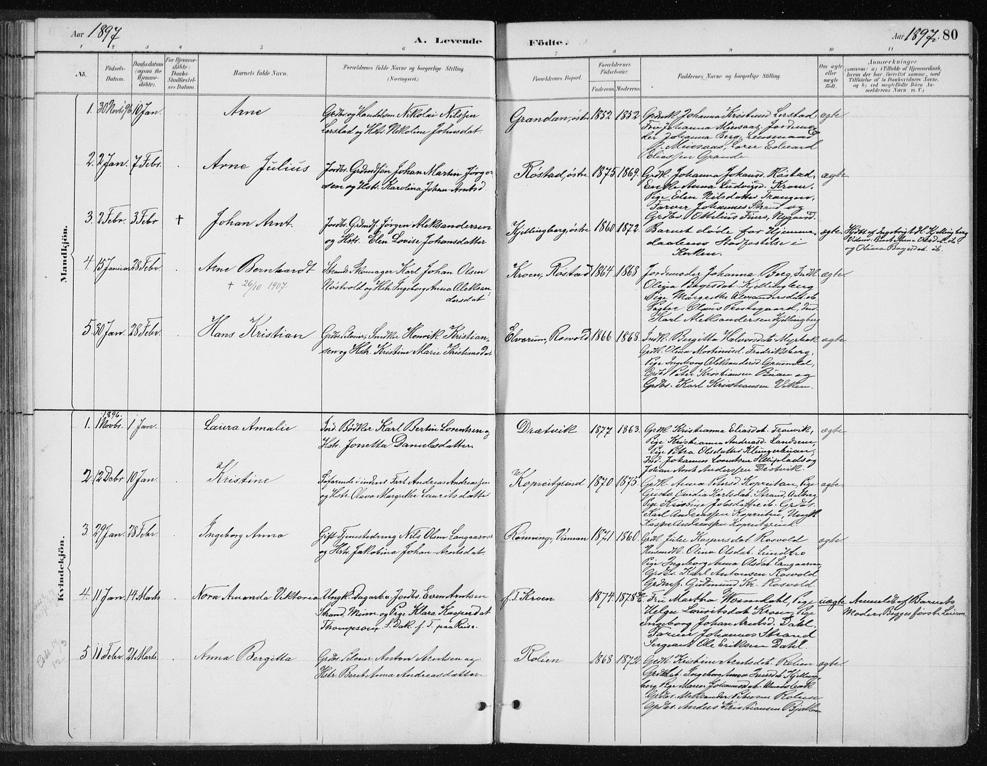 Ministerialprotokoller, klokkerbøker og fødselsregistre - Nord-Trøndelag, SAT/A-1458/701/L0010: Parish register (official) no. 701A10, 1883-1899, p. 80