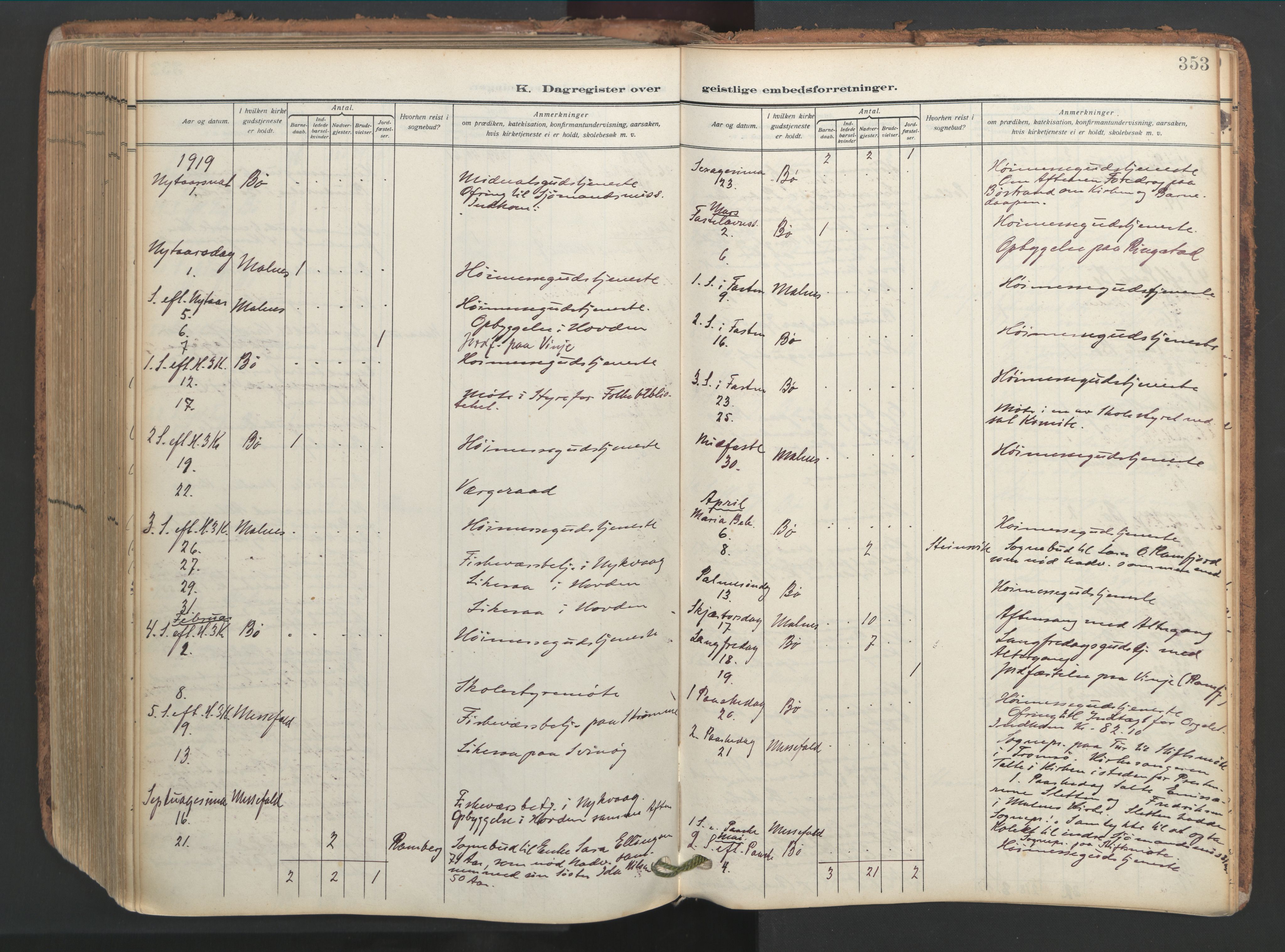 Ministerialprotokoller, klokkerbøker og fødselsregistre - Nordland, SAT/A-1459/891/L1306: Parish register (official) no. 891A11, 1911-1927, p. 353