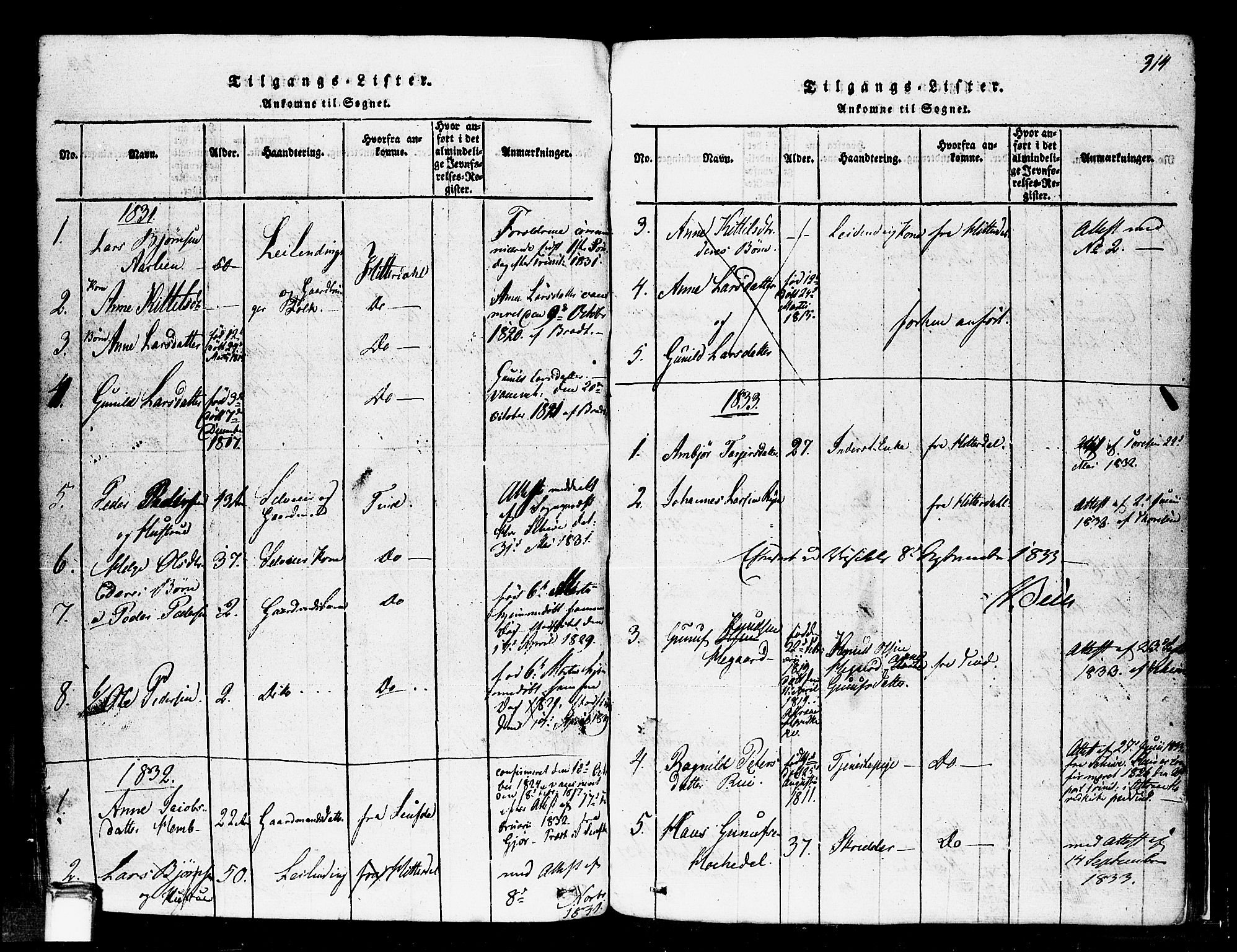 Gransherad kirkebøker, SAKO/A-267/F/Fa/L0001: Parish register (official) no. I 1, 1815-1843, p. 314