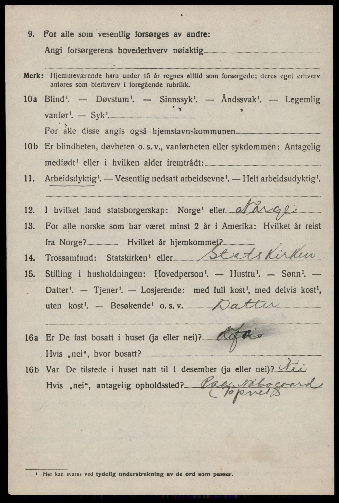 SAST, 1920 census for Nedstrand, 1920, p. 1006