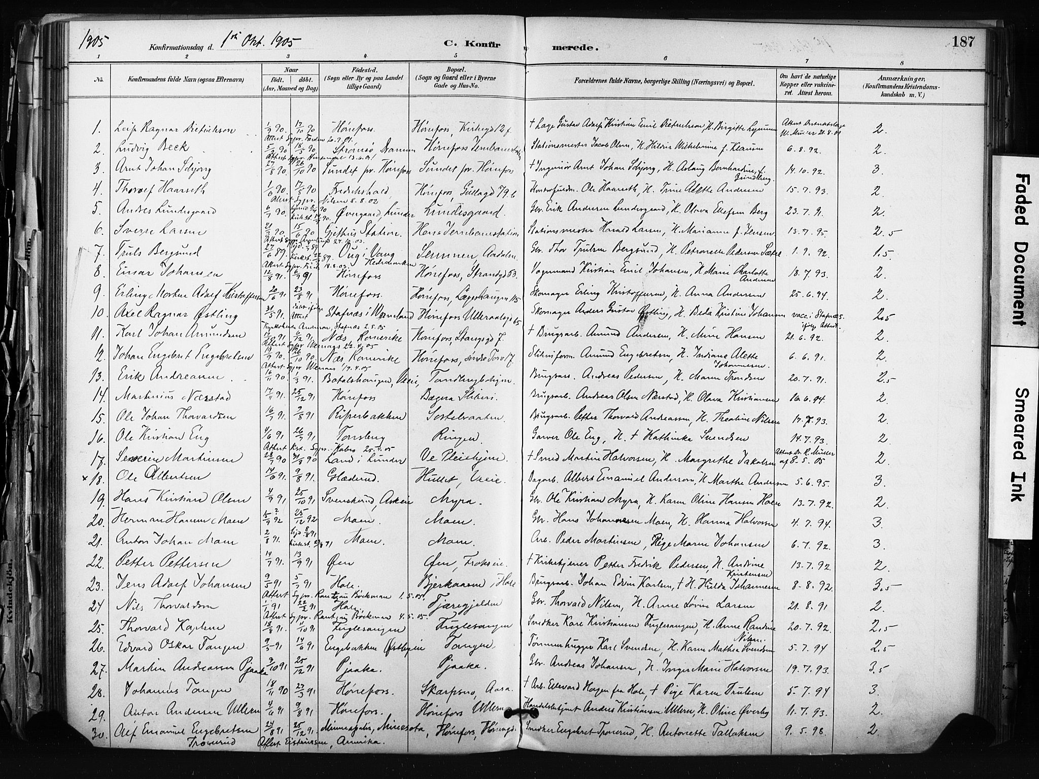 Hønefoss kirkebøker, SAKO/A-609/F/Fa/L0002: Parish register (official) no. 2, 1887-1906, p. 187