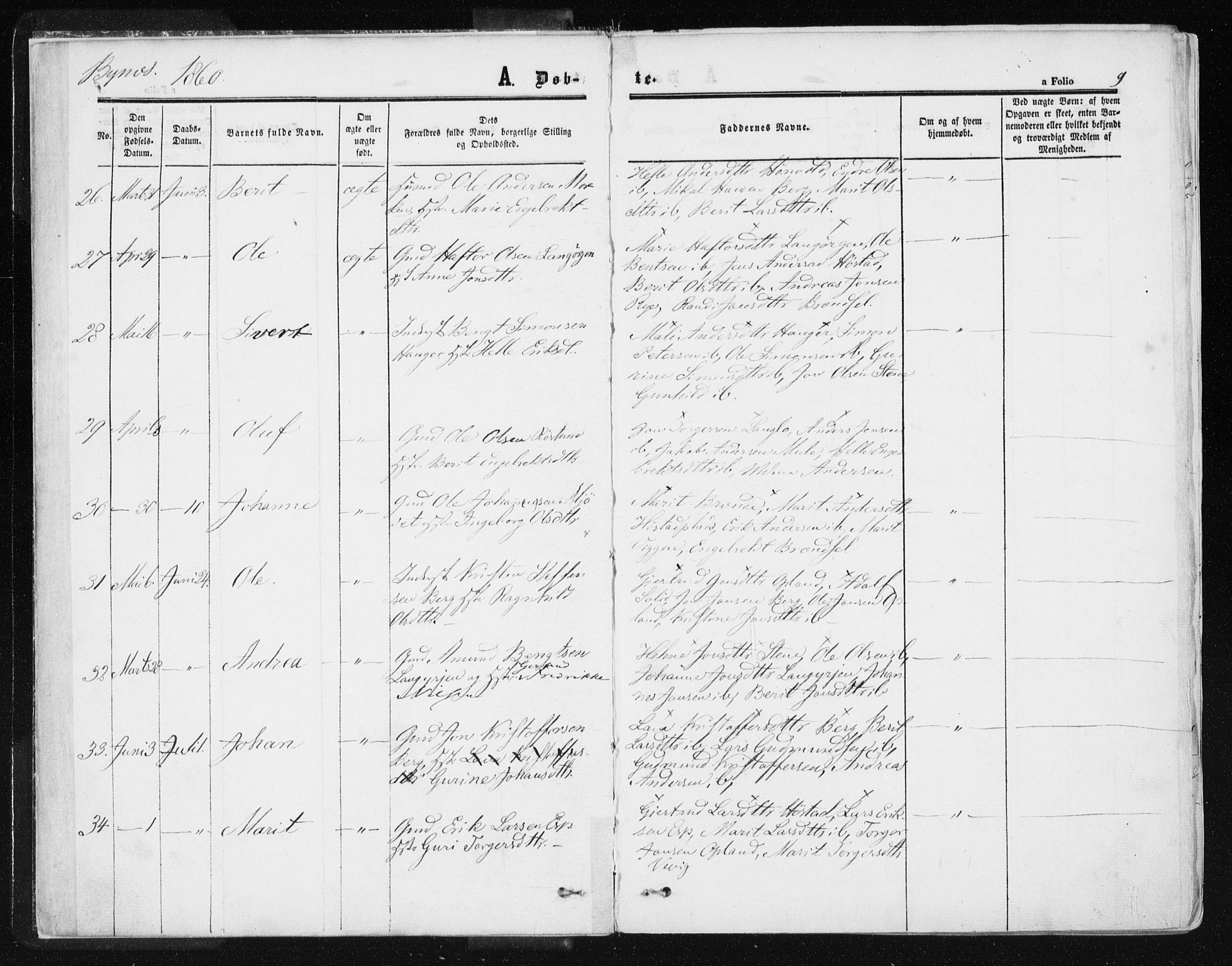 Ministerialprotokoller, klokkerbøker og fødselsregistre - Sør-Trøndelag, AV/SAT-A-1456/612/L0377: Parish register (official) no. 612A09, 1859-1877, p. 9