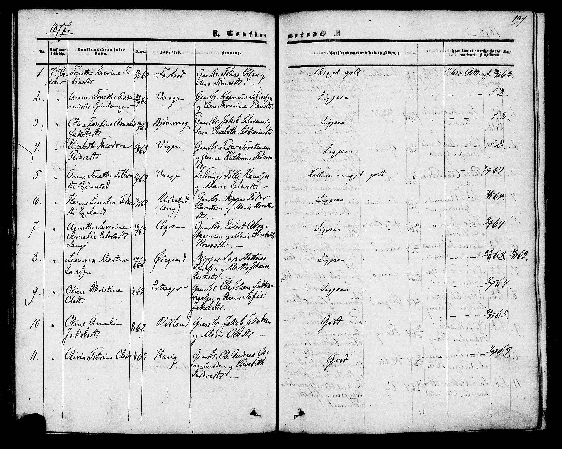 Herad sokneprestkontor, AV/SAK-1111-0018/F/Fa/Fab/L0004: Parish register (official) no. A 4, 1853-1885, p. 197