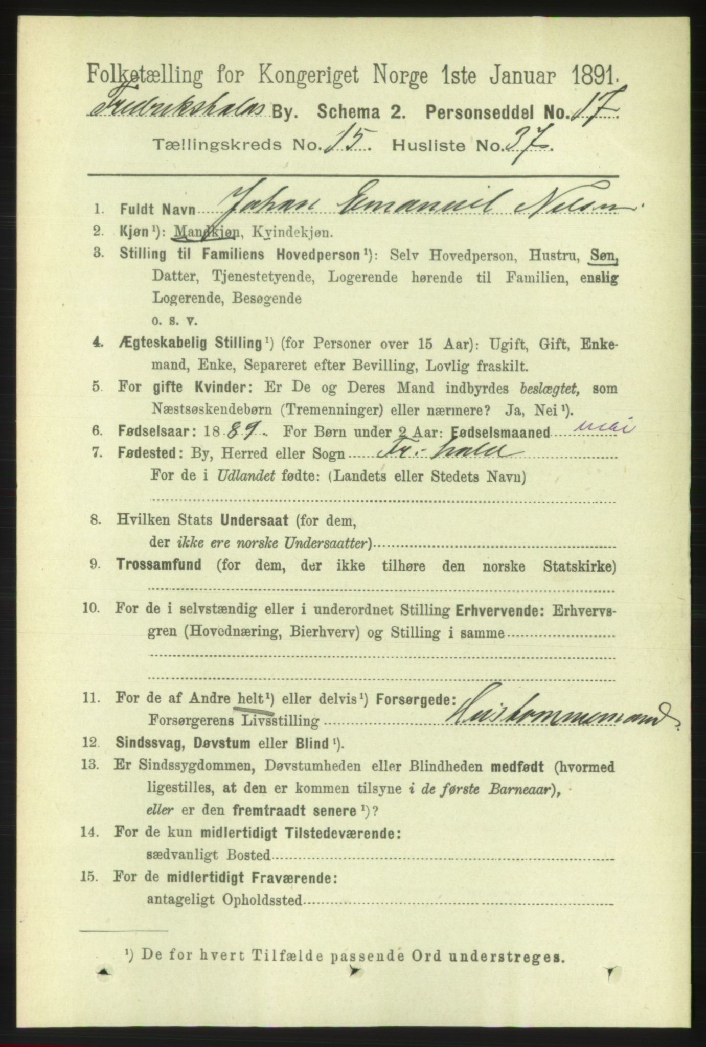 RA, 1891 census for 0101 Fredrikshald, 1891, p. 9894