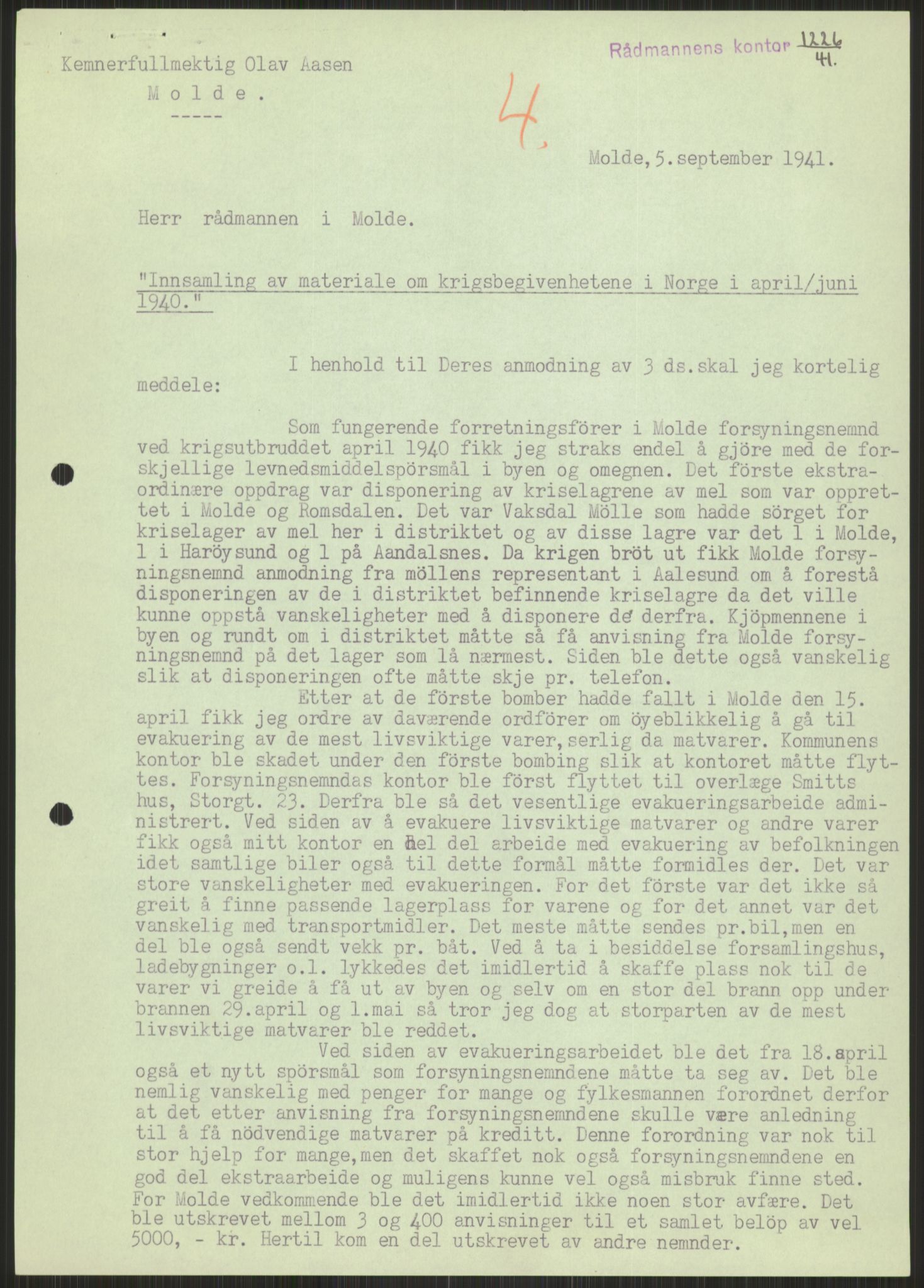 Forsvaret, Forsvarets krigshistoriske avdeling, AV/RA-RAFA-2017/Y/Ya/L0015: II-C-11-31 - Fylkesmenn.  Rapporter om krigsbegivenhetene 1940., 1940, p. 711