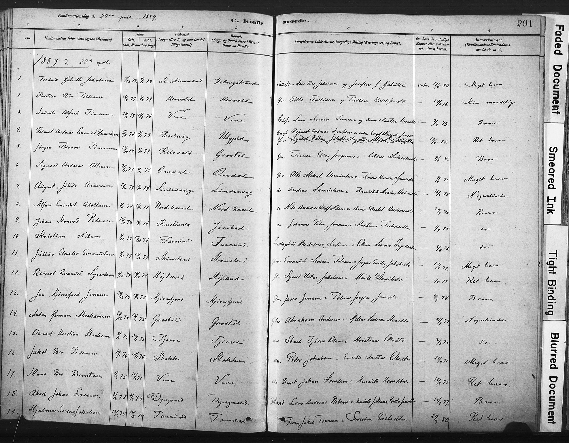 Lista sokneprestkontor, SAK/1111-0027/F/Fa/L0012: Parish register (official) no. A 12, 1879-1903, p. 291