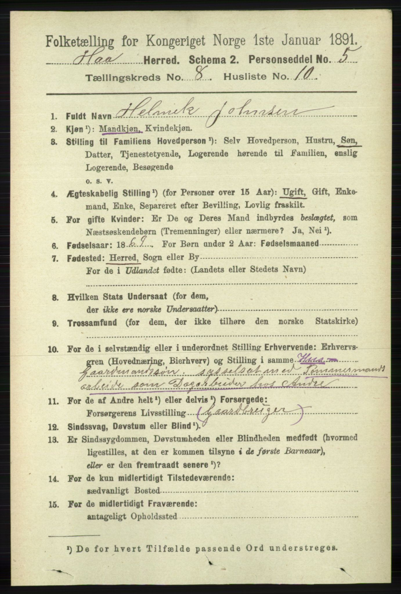 RA, 1891 census for 1119 Hå, 1891, p. 2112