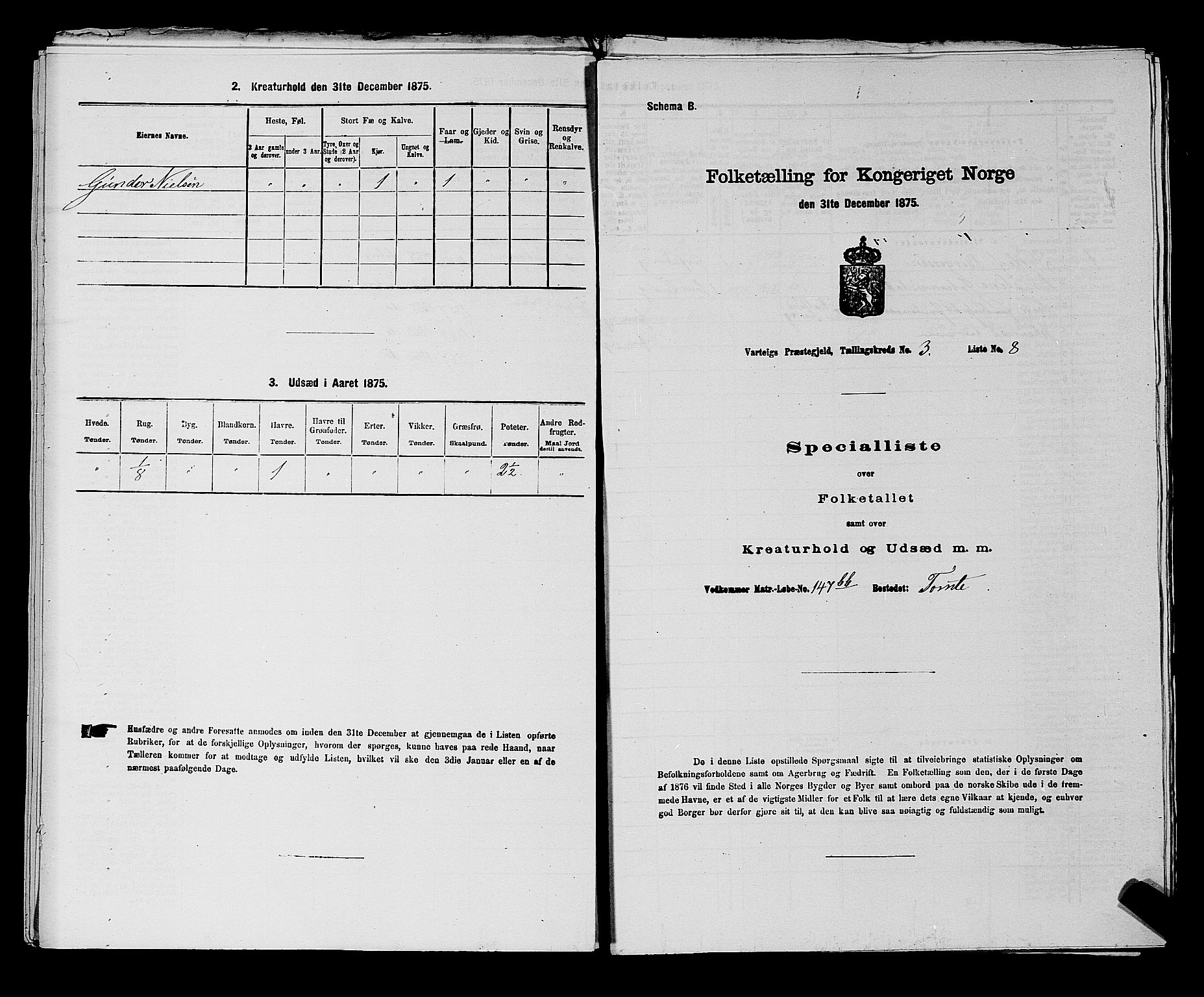 RA, 1875 census for 0114P Varteig, 1875, p. 299
