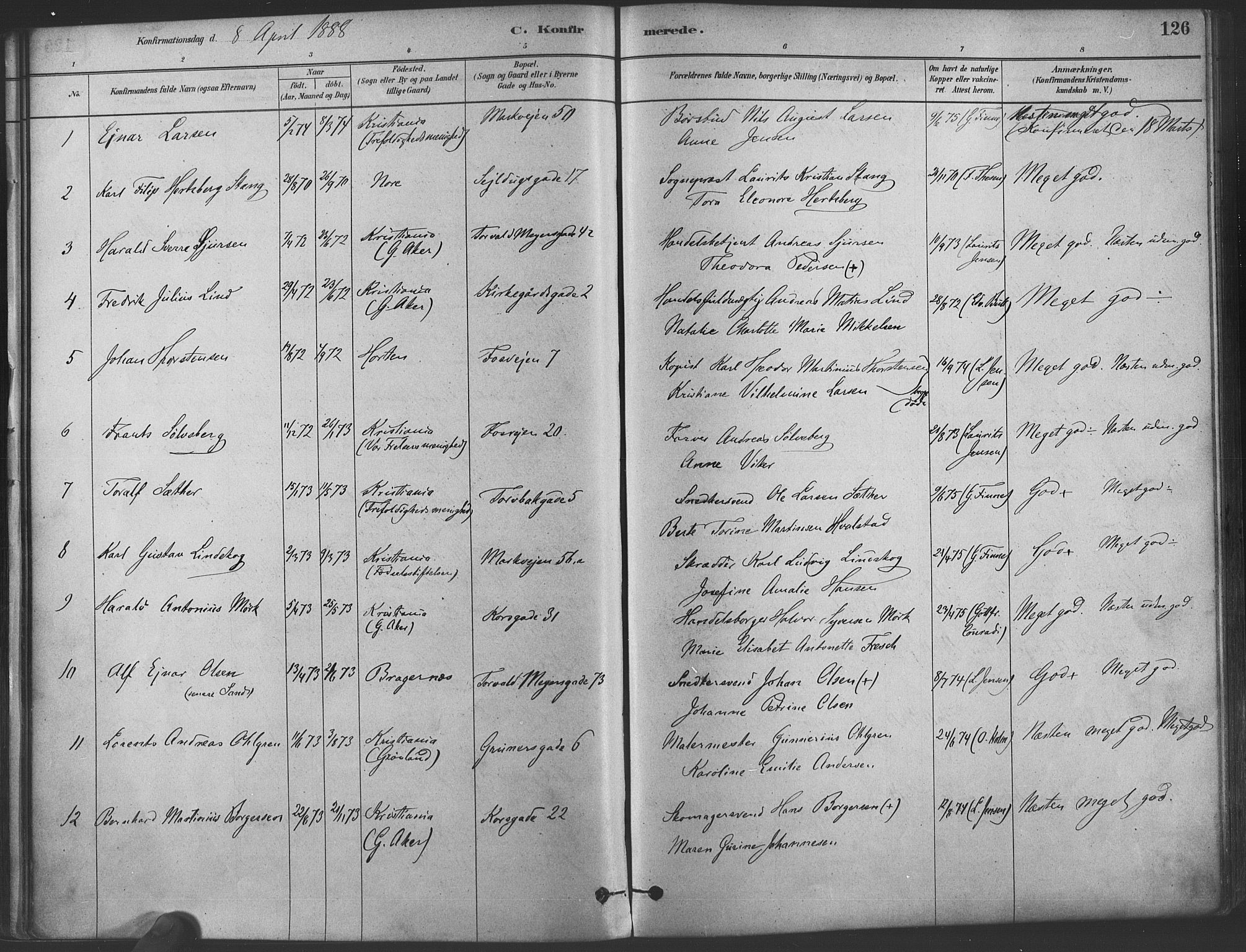 Paulus prestekontor Kirkebøker, AV/SAO-A-10871/F/Fa/L0004: Parish register (official) no. 4, 1879-1891, p. 126