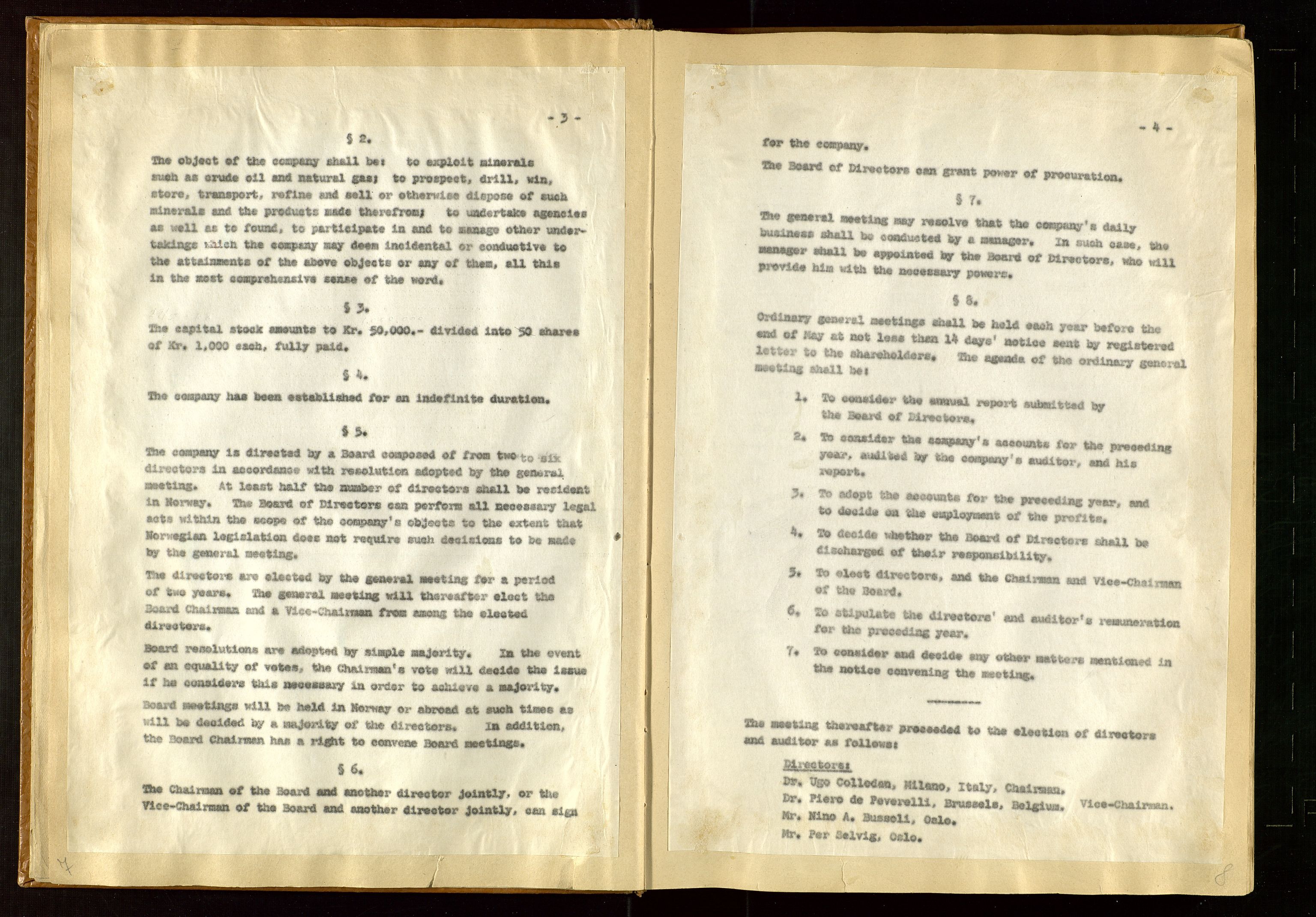 Pa 1583 - Norsk Agip AS, AV/SAST-A-102138/A/Aa/L0001: General assembly and Board of Directors meeting minutes, 1965-1990, p. 7-8