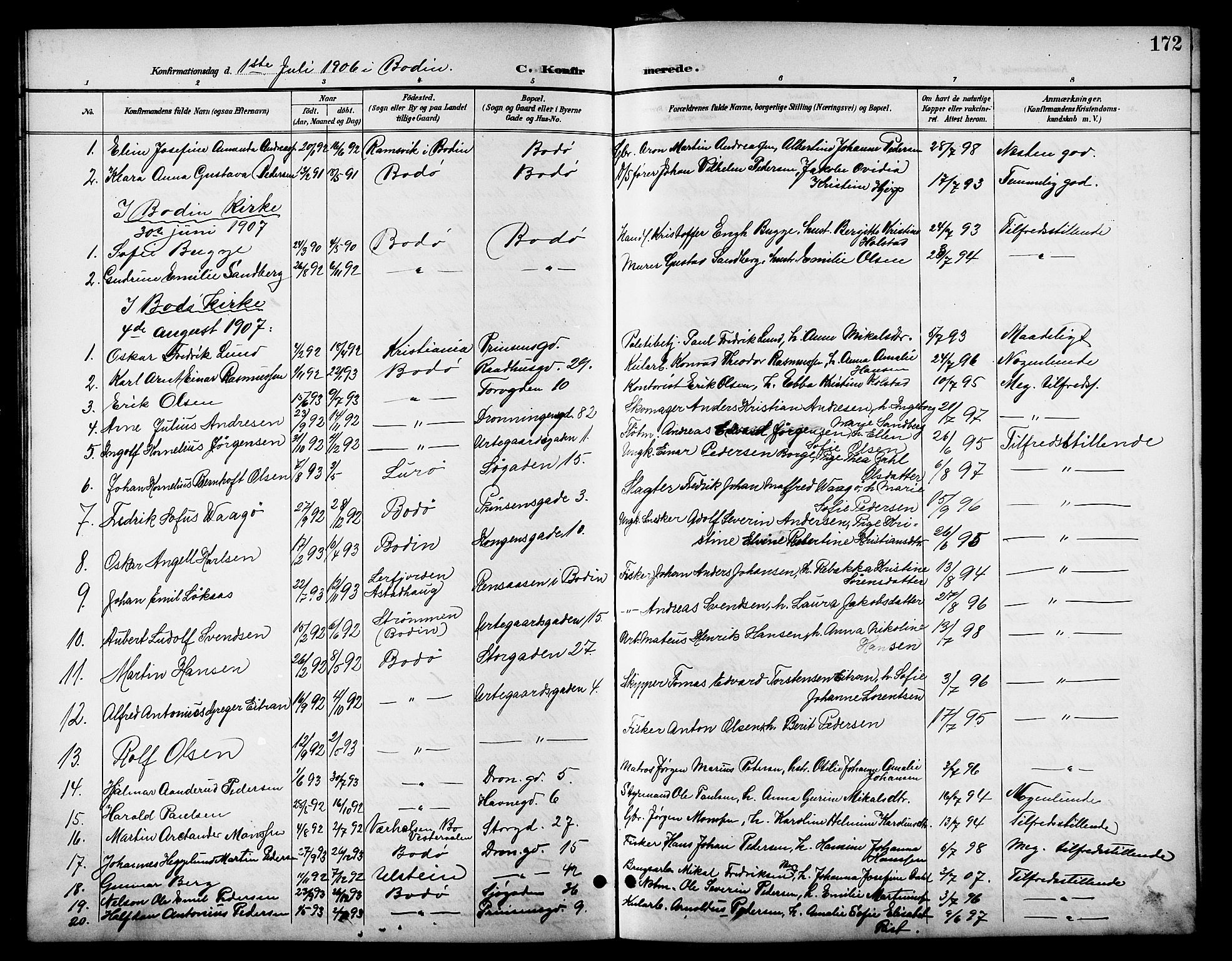 Ministerialprotokoller, klokkerbøker og fødselsregistre - Nordland, AV/SAT-A-1459/801/L0033: Parish register (copy) no. 801C08, 1898-1910, p. 172