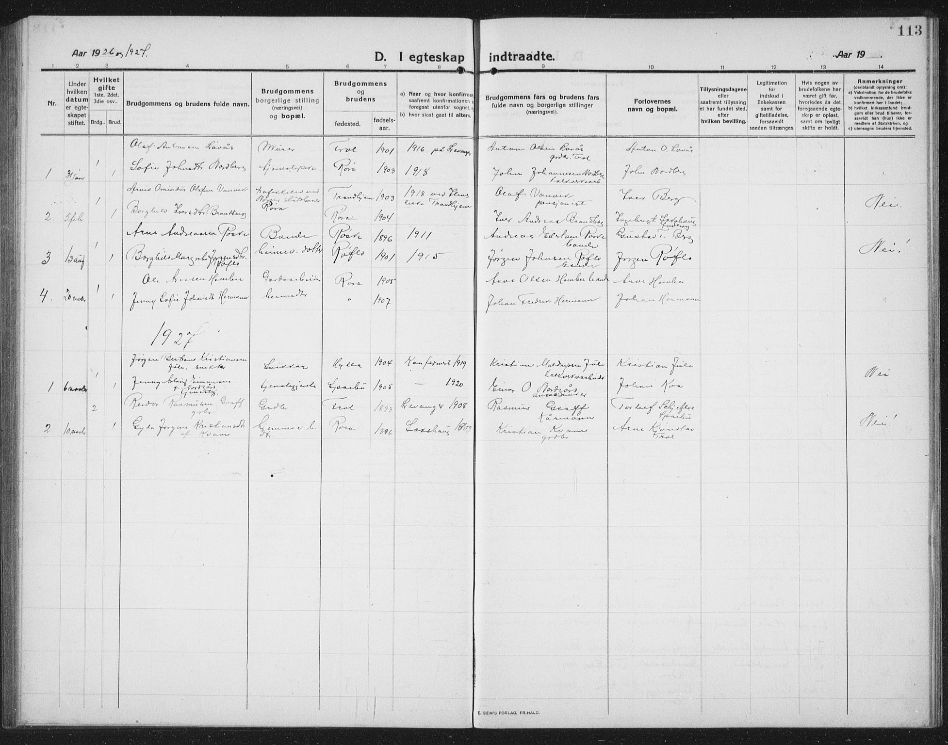 Ministerialprotokoller, klokkerbøker og fødselsregistre - Nord-Trøndelag, SAT/A-1458/731/L0312: Parish register (copy) no. 731C03, 1911-1935, p. 113