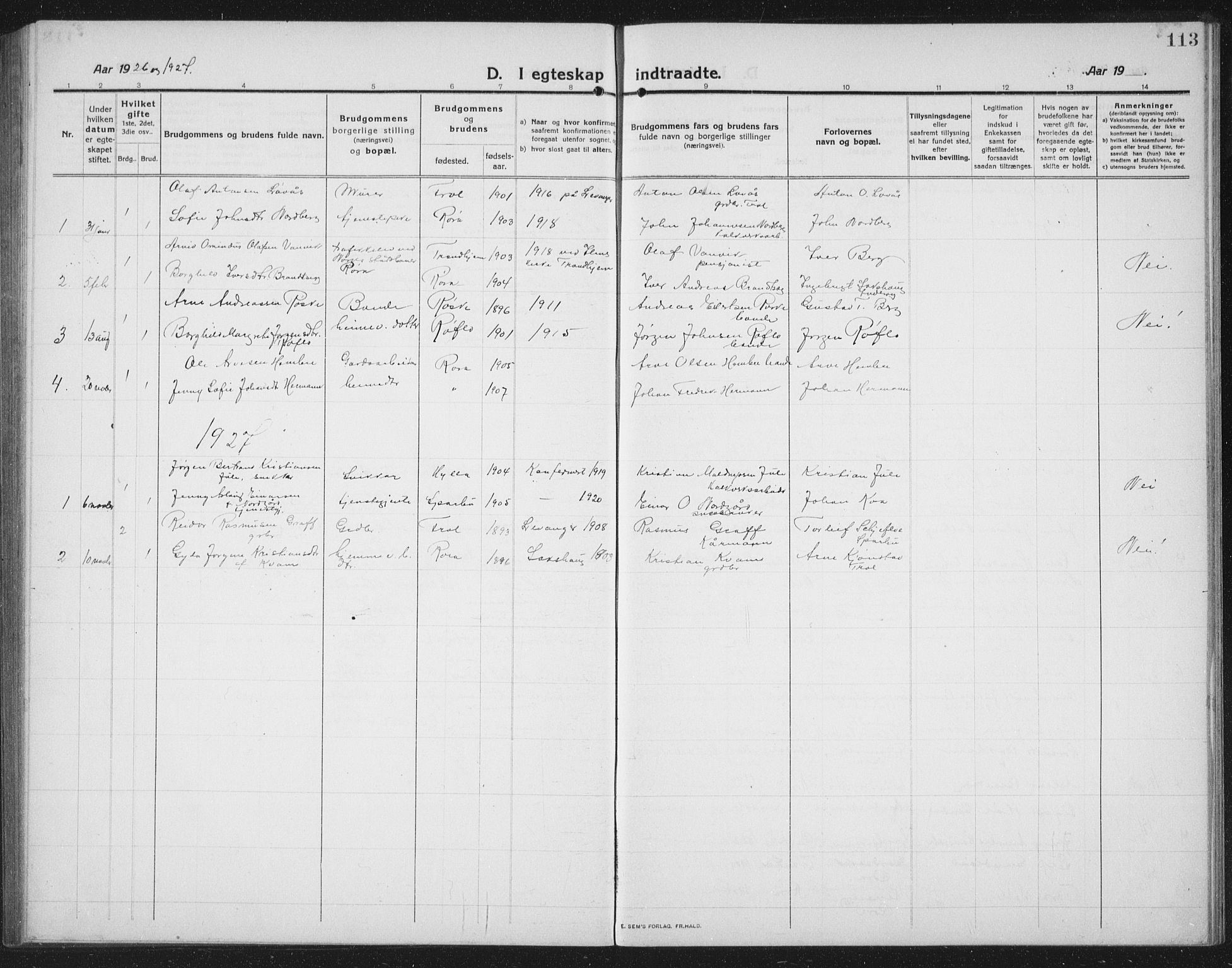 Ministerialprotokoller, klokkerbøker og fødselsregistre - Nord-Trøndelag, AV/SAT-A-1458/731/L0312: Parish register (copy) no. 731C03, 1911-1935, p. 113