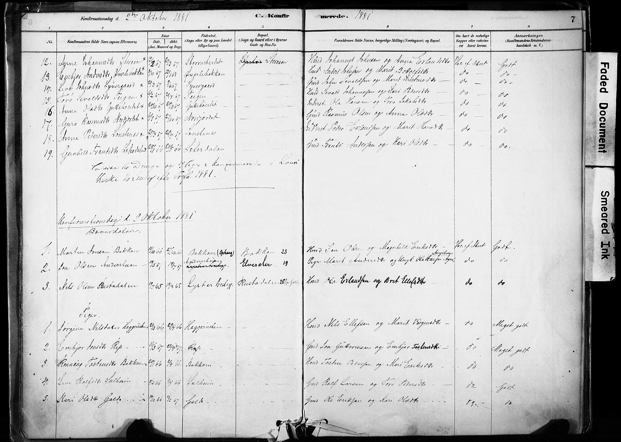 Lom prestekontor, SAH/PREST-070/K/L0009: Parish register (official) no. 9, 1878-1907, p. 7