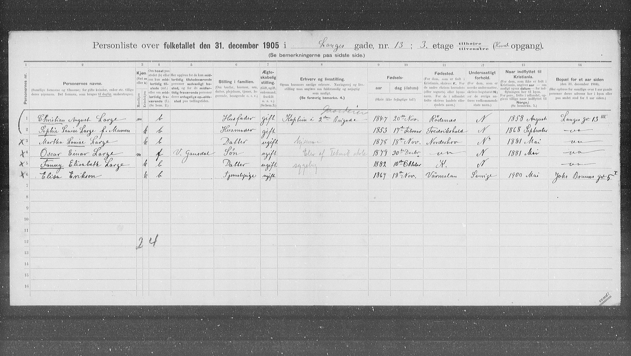 OBA, Municipal Census 1905 for Kristiania, 1905, p. 29599