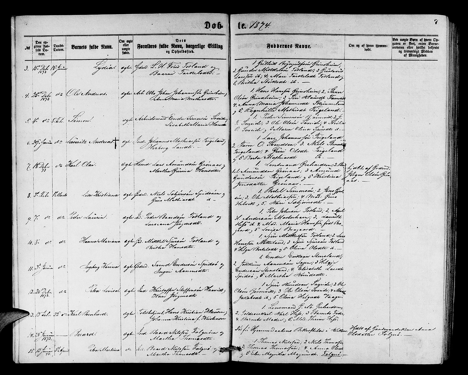 Finnås sokneprestembete, SAB/A-99925/H/Ha/Hab/Haba/L0002: Parish register (copy) no. A 2, 1873-1882, p. 7