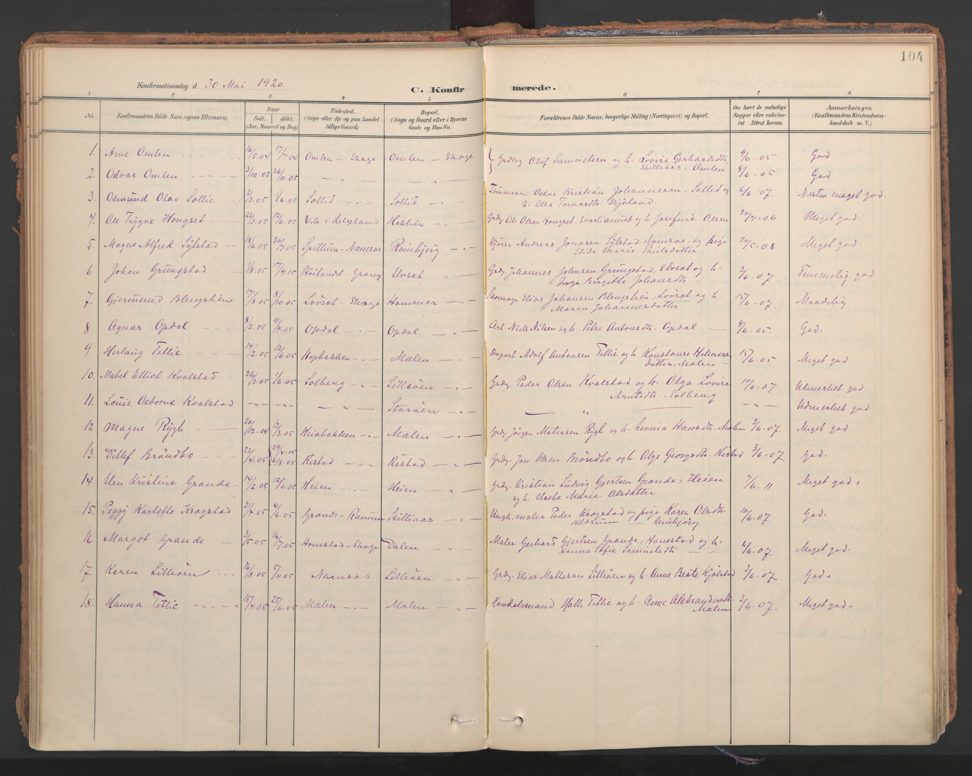 Ministerialprotokoller, klokkerbøker og fødselsregistre - Nord-Trøndelag, SAT/A-1458/766/L0564: Parish register (official) no. 767A02, 1900-1932, p. 104