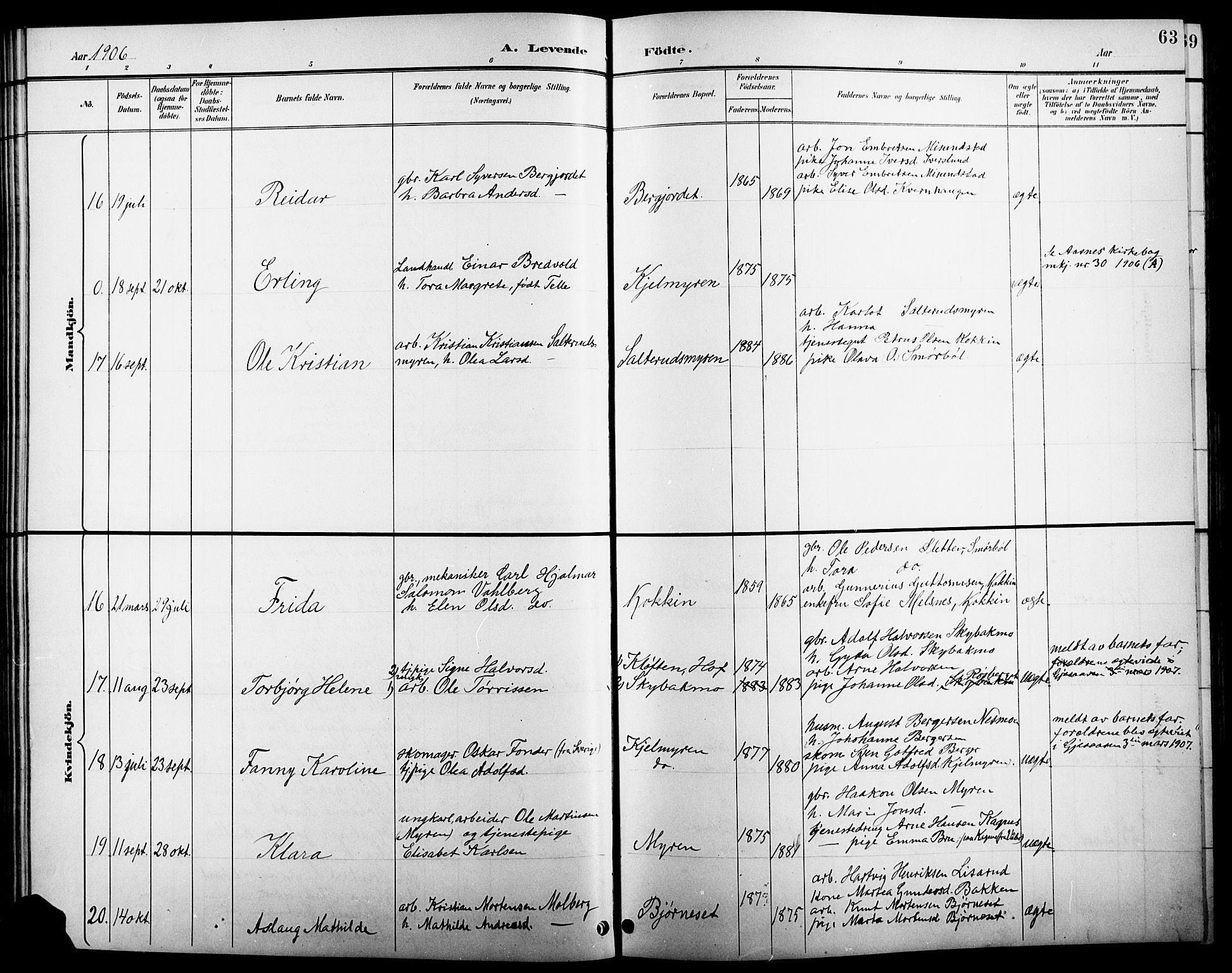 Åsnes prestekontor, AV/SAH-PREST-042/H/Ha/Hab/L0005: Parish register (copy) no. 5, 1895-1920, p. 63