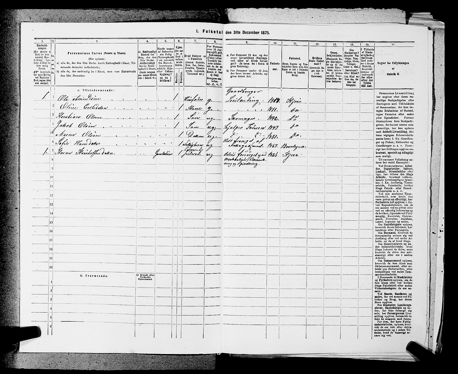 SAKO, 1875 census for 0726P Brunlanes, 1875, p. 191