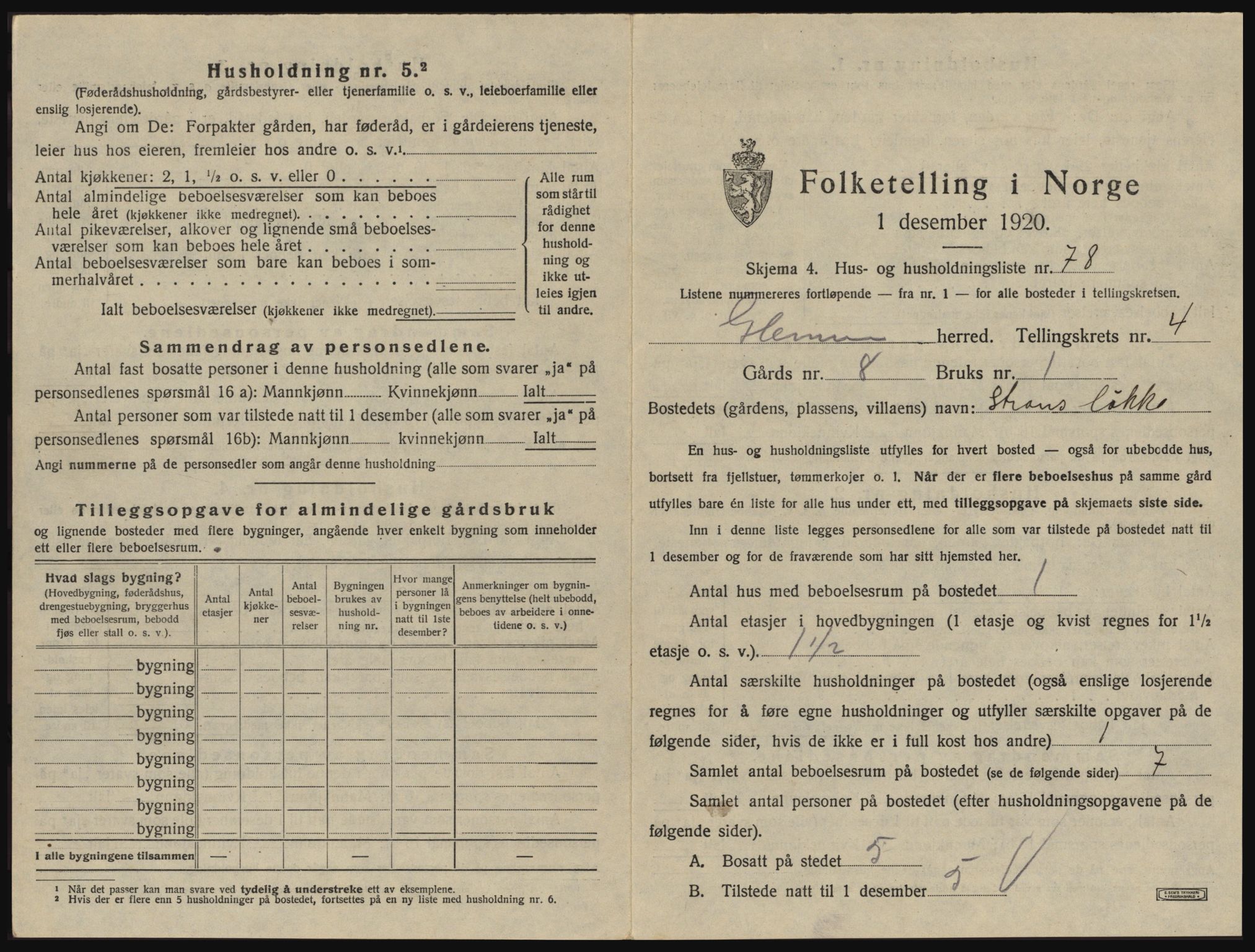 SAO, 1920 census for Glemmen, 1920, p. 1613