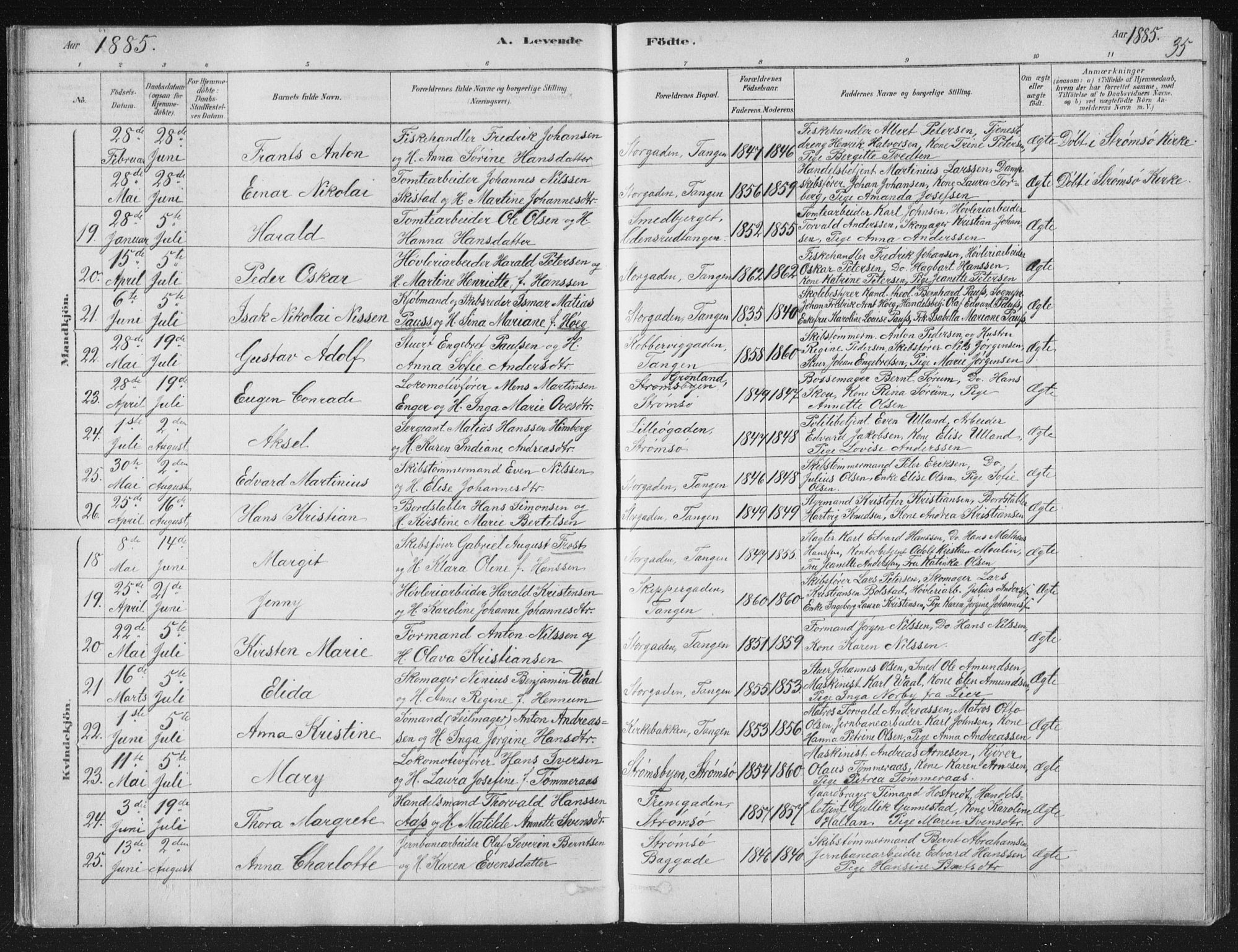 Strømsø kirkebøker, AV/SAKO-A-246/F/Fb/L0005: Parish register (official) no. II 5, 1877-1902, p. 35
