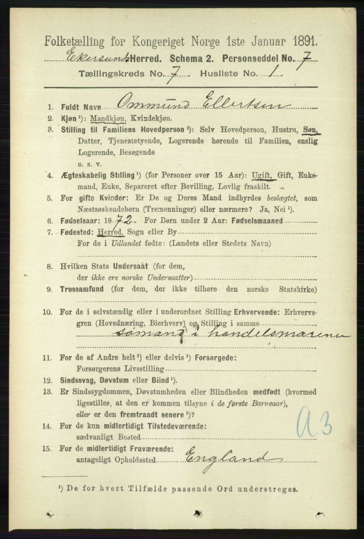 RA, 1891 census for 1116 Eigersund herred, 1891, p. 2837