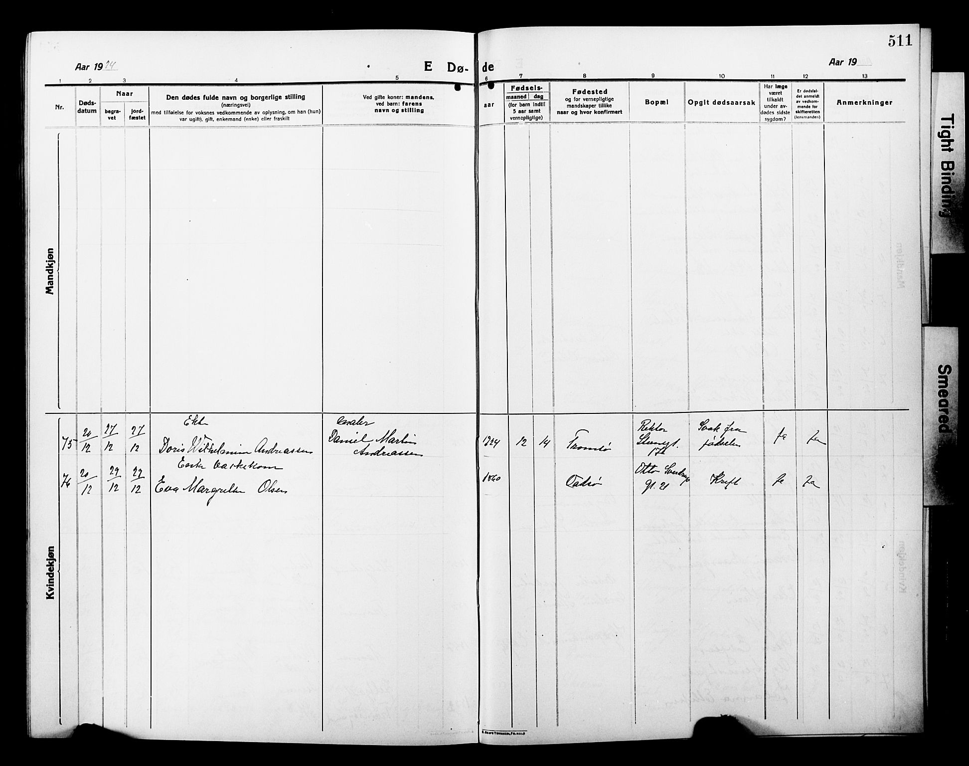 Tromsø sokneprestkontor/stiftsprosti/domprosti, SATØ/S-1343/G/Gb/L0009klokker: Parish register (copy) no. 9, 1915-1925, p. 511
