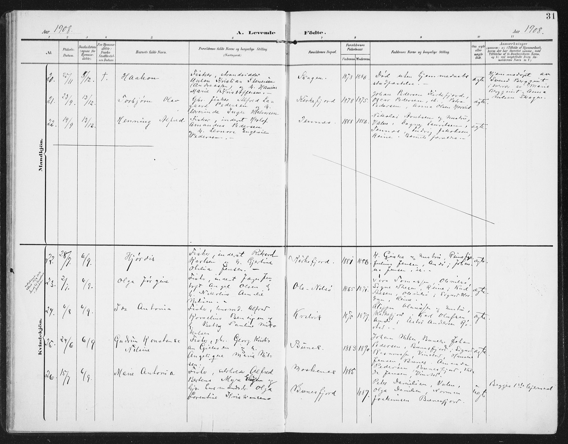 Ministerialprotokoller, klokkerbøker og fødselsregistre - Nordland, SAT/A-1459/886/L1221: Parish register (official) no. 886A03, 1903-1913, p. 31