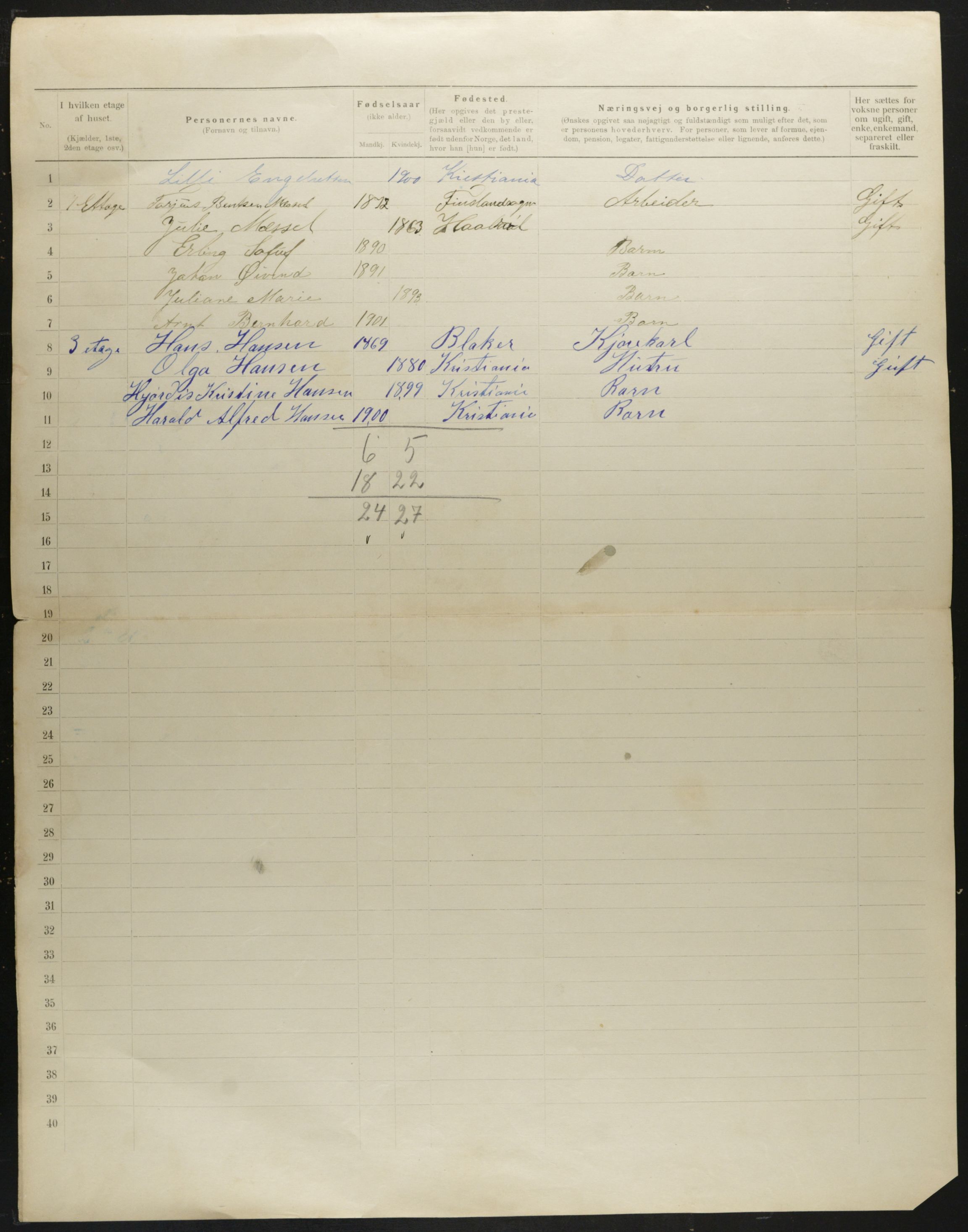 OBA, Municipal Census 1901 for Kristiania, 1901, p. 451