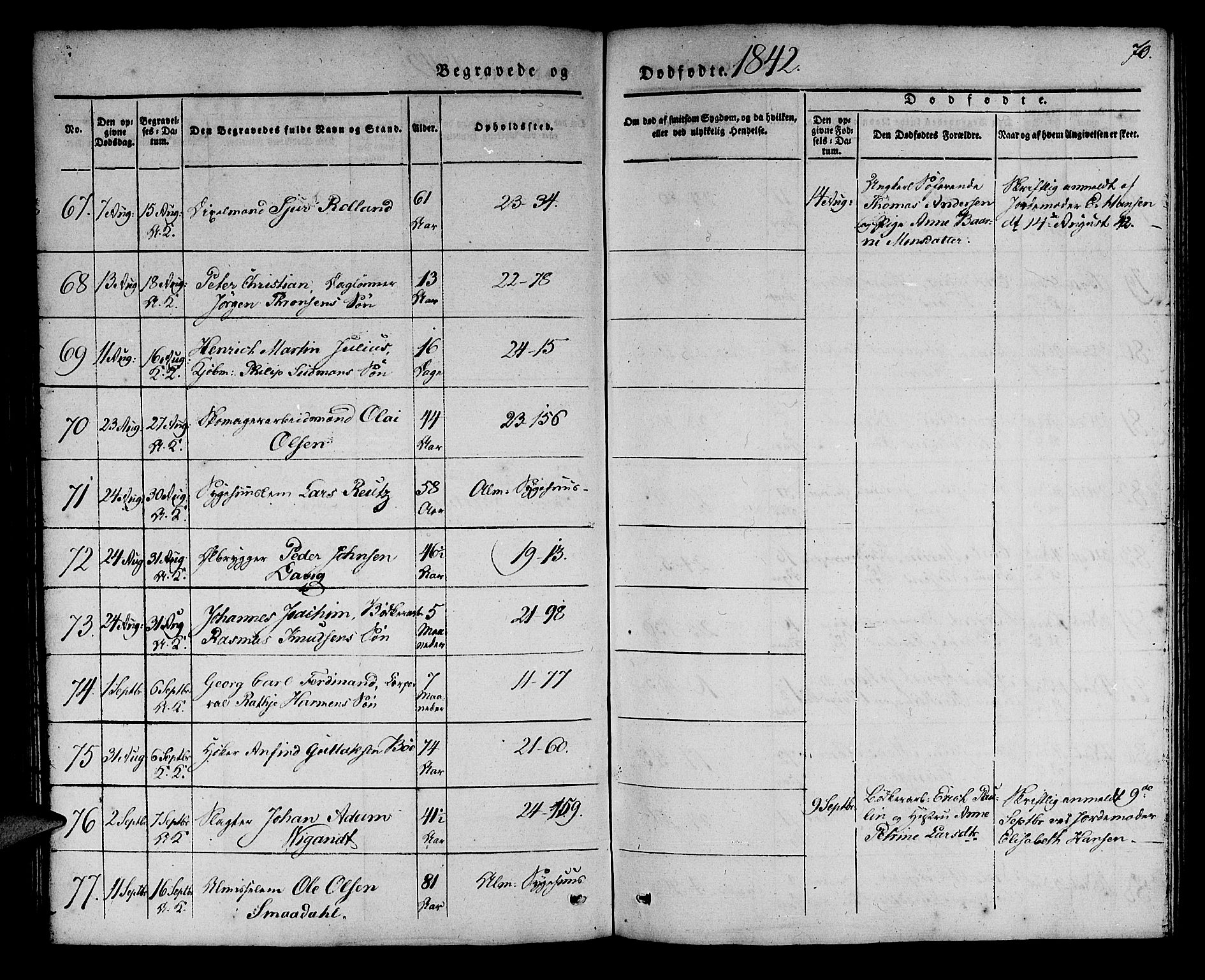 Korskirken sokneprestembete, SAB/A-76101/H/Haa/L0043: Parish register (official) no. E 1, 1834-1848, p. 70