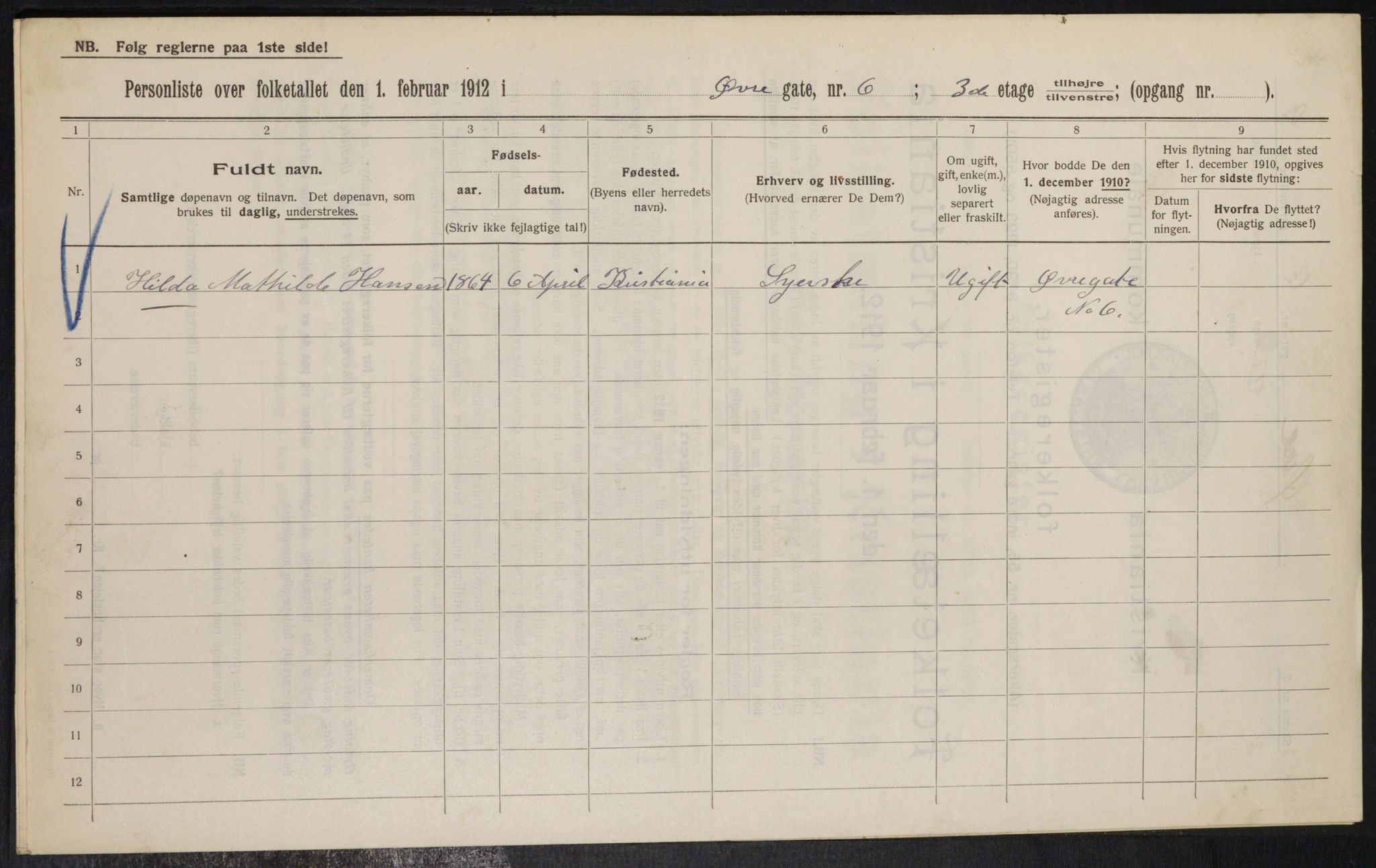 OBA, Municipal Census 1912 for Kristiania, 1912, p. 129855