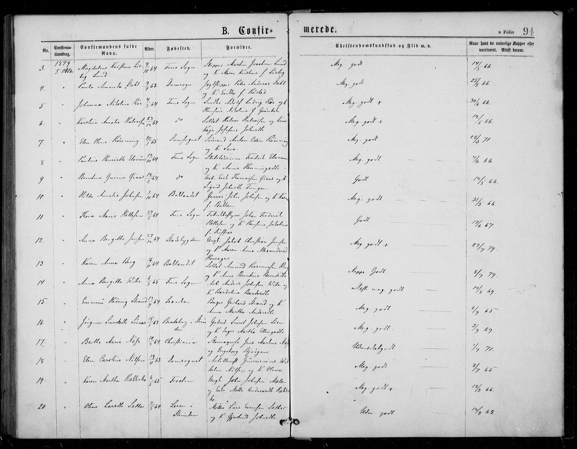 Ministerialprotokoller, klokkerbøker og fødselsregistre - Sør-Trøndelag, AV/SAT-A-1456/602/L0121: Parish register (official) no. 602A19, 1872-1879, p. 94