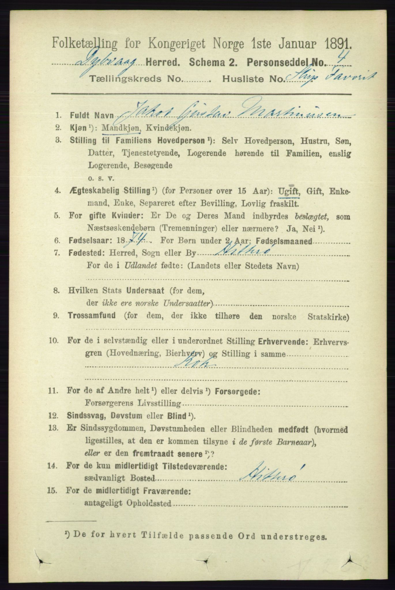 RA, 1891 census for 0915 Dypvåg, 1891, p. 6834