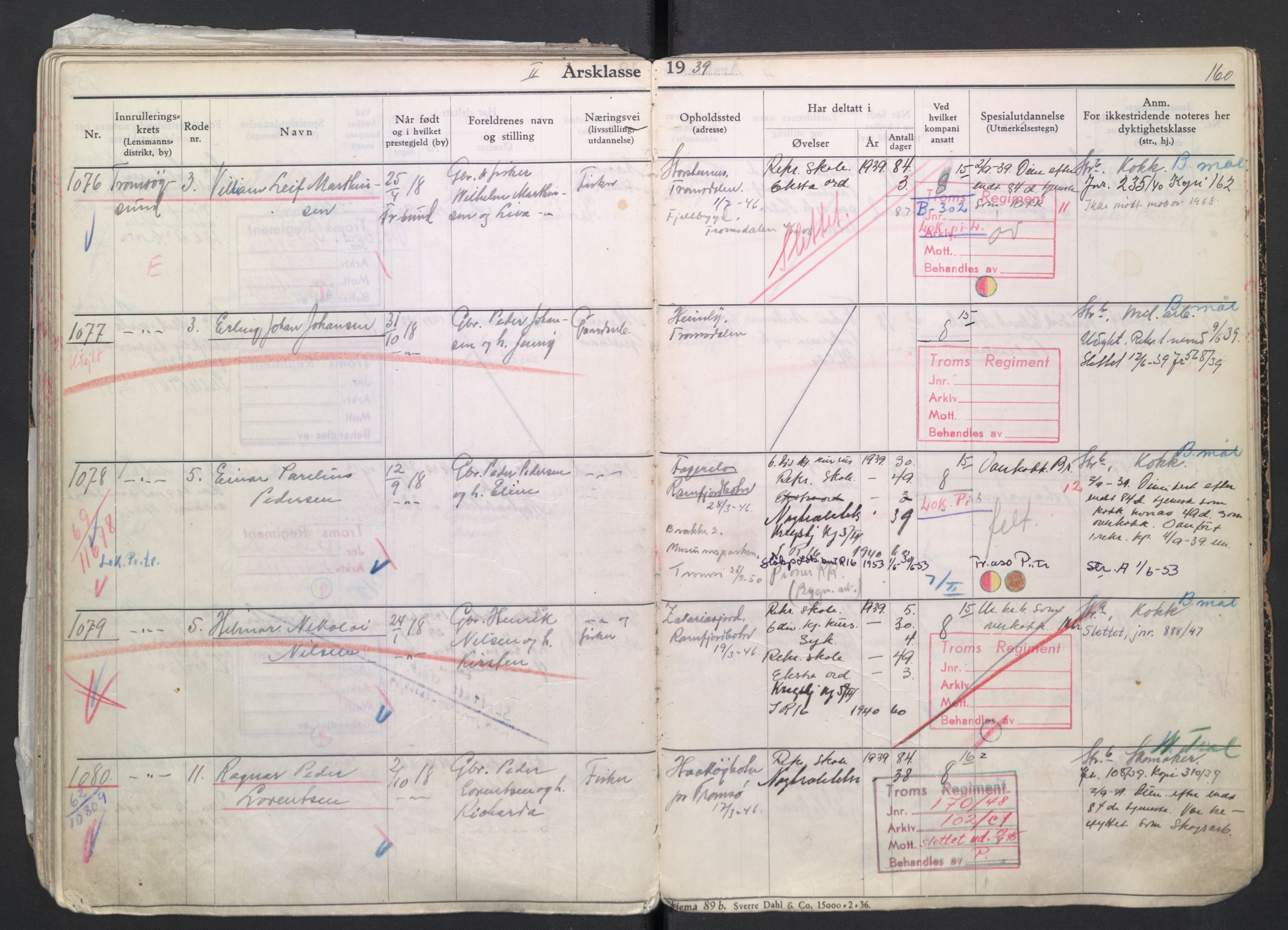 Forsvaret, Troms infanteriregiment nr. 16, AV/RA-RAFA-3146/P/Pa/L0007/0004: Ruller / Rulle for regimentets menige mannskaper, årsklasse 1939, 1939, p. 160