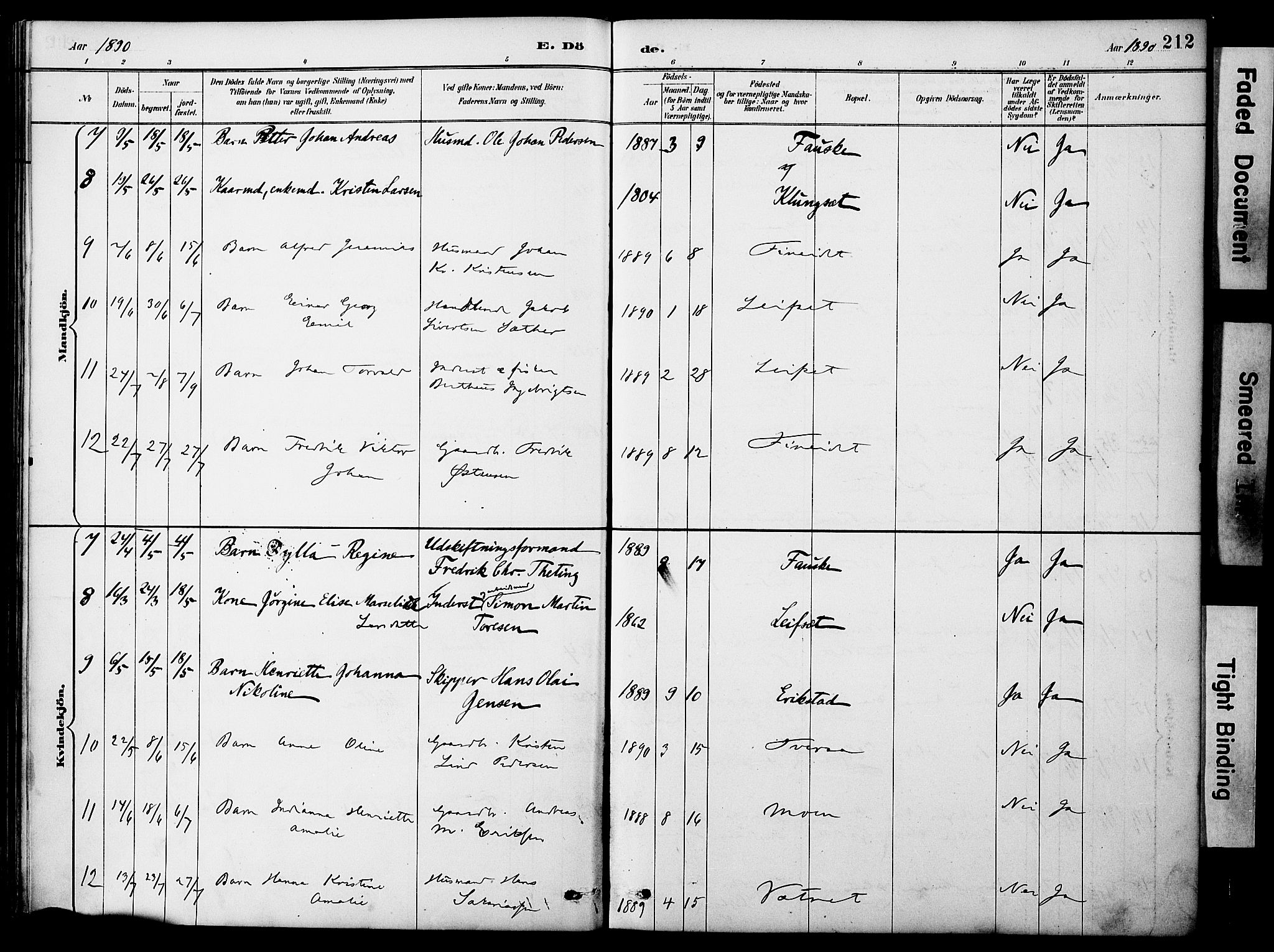 Ministerialprotokoller, klokkerbøker og fødselsregistre - Nordland, AV/SAT-A-1459/849/L0690: Parish register (official) no. 849A02, 1890-1897, p. 212