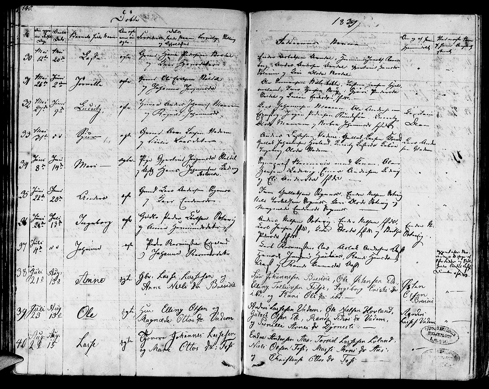 Lavik sokneprestembete, AV/SAB-A-80901: Parish register (official) no. A 2I, 1821-1842, p. 140